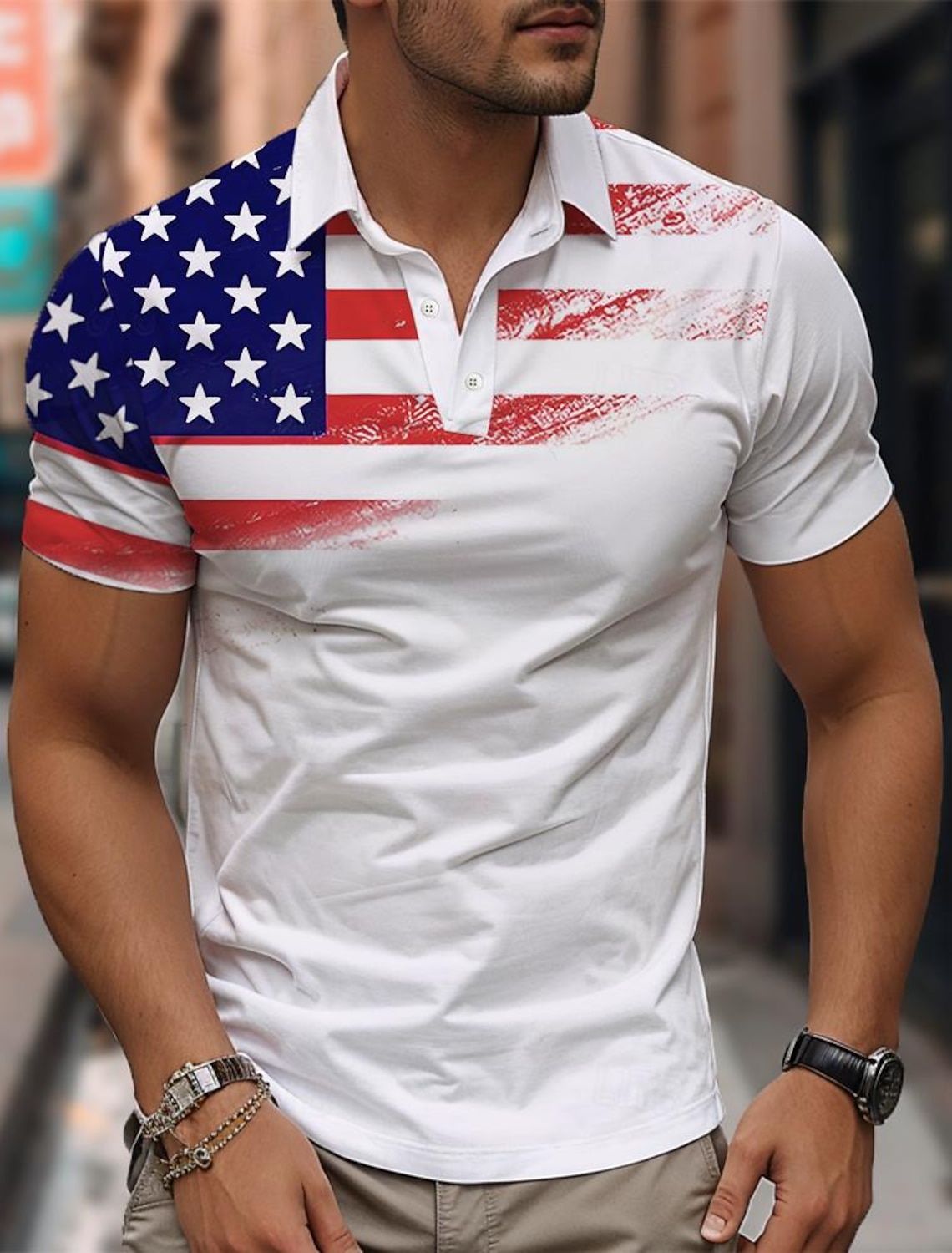 4th of July 2026 250th Men's American Flag Veterans Waffle Polo Shirts Golf Shirt Short Sleeve Polo Shirts Collared Shirts Casual Streetwear Vacation Wear Party Outfits 3D Print Buttons Summer Spring