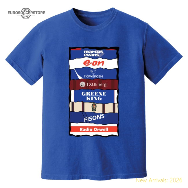 Official Ipswich Sponsor History T-shirt (blue) - Premium Quality