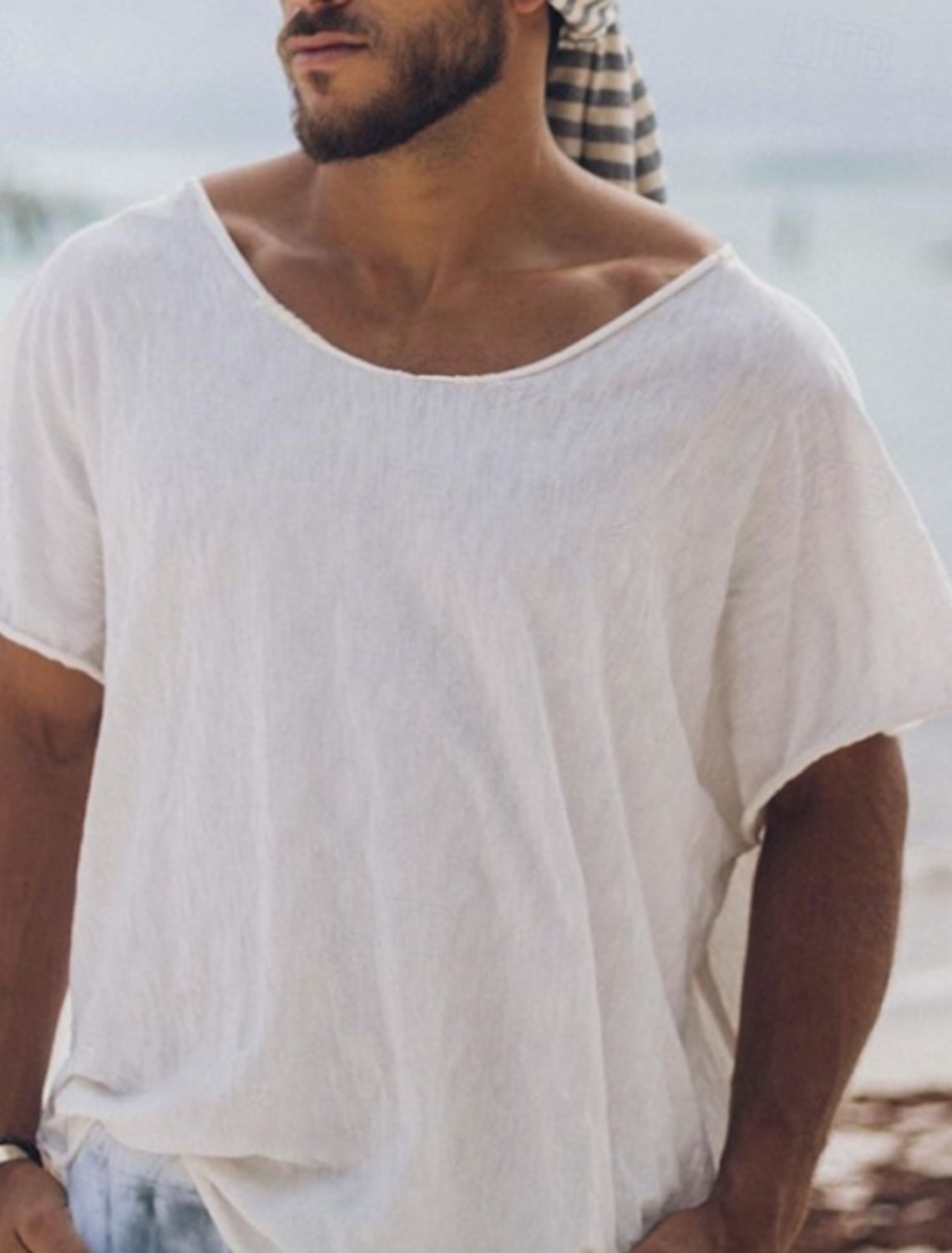 Men's Linen-like T Shirt Plain Crew Neck Street Holiday Short Sleeve Raw Edge Clothing Apparel Fashion Casual Comfortable 100% Cotton Tee Top