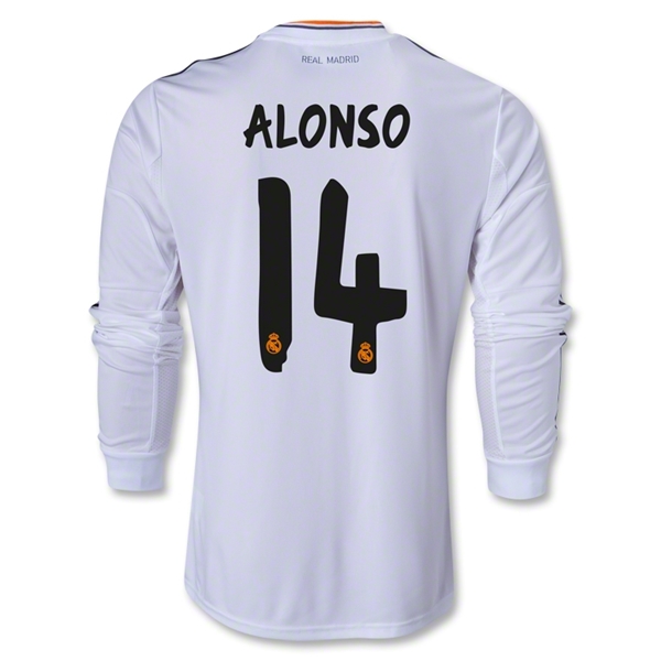 13-14 Real Madrid 14 ALONSO Home Long Sleeve Jersey Shirt - Official