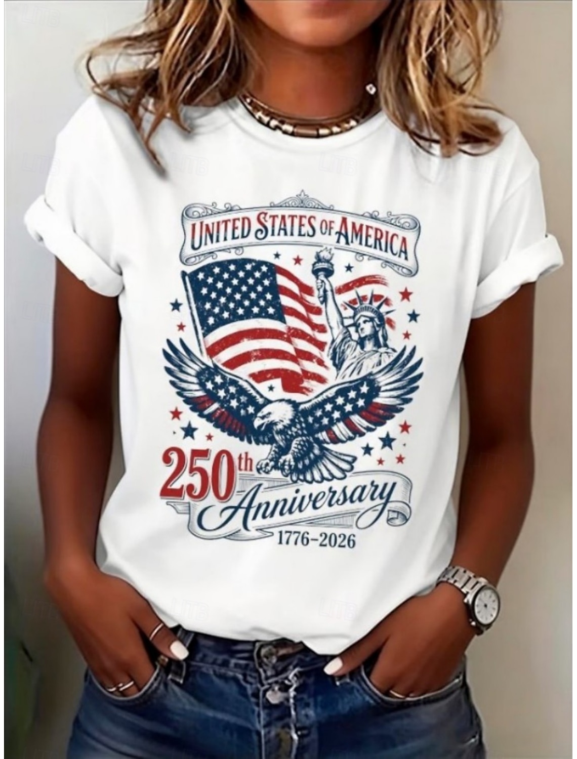 Independence Day American Anniversary Patriotic Women's T Shirt Graphic Flag Letter Vintage Fashion Stylish Short Sleeve Crew Neck Daily Weekend Print Blue Black White Red Summer Spring