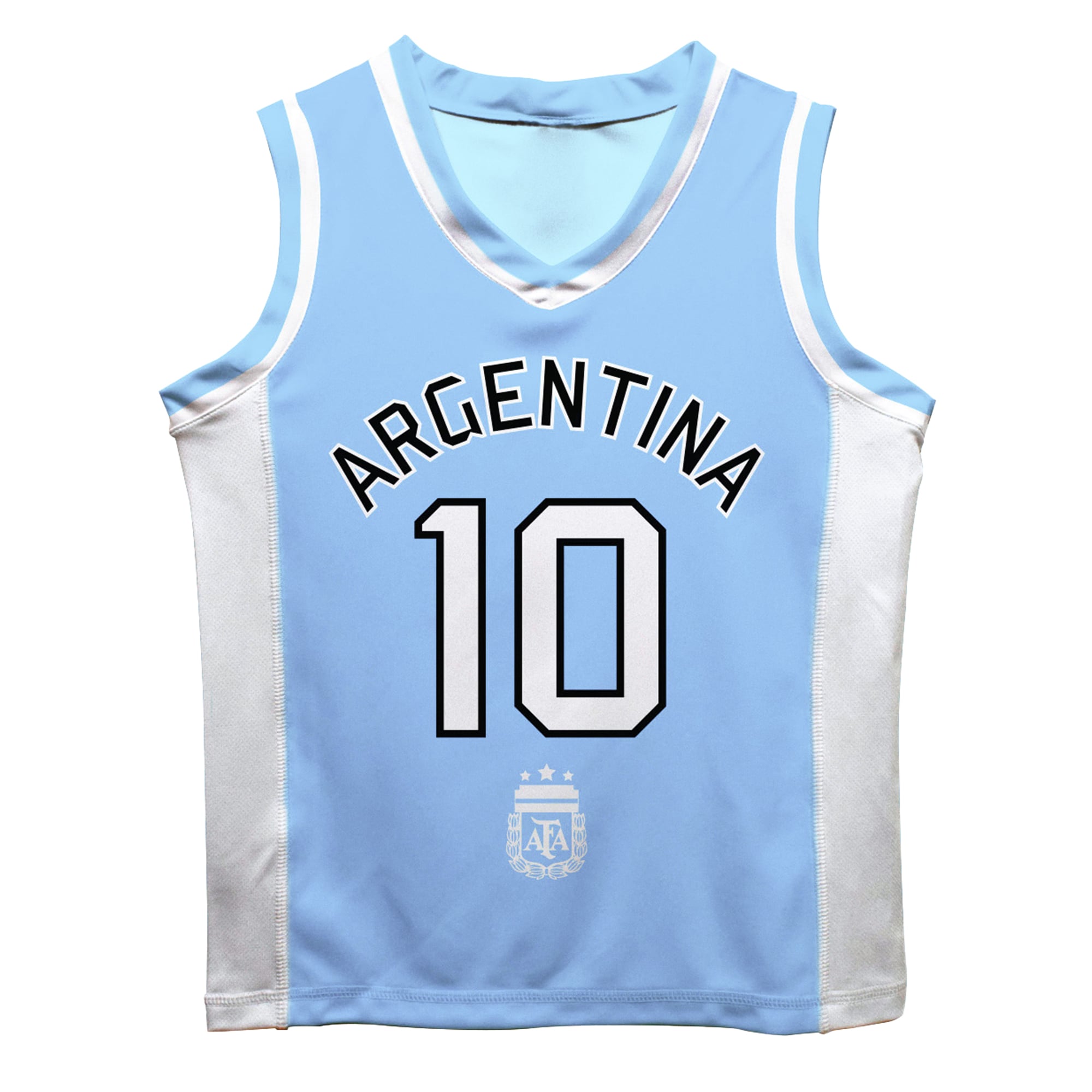 [SJH] Lionel Messi #10 Argentina National Team Vive La Fete Mesh Basketball Jersey - Light Blue