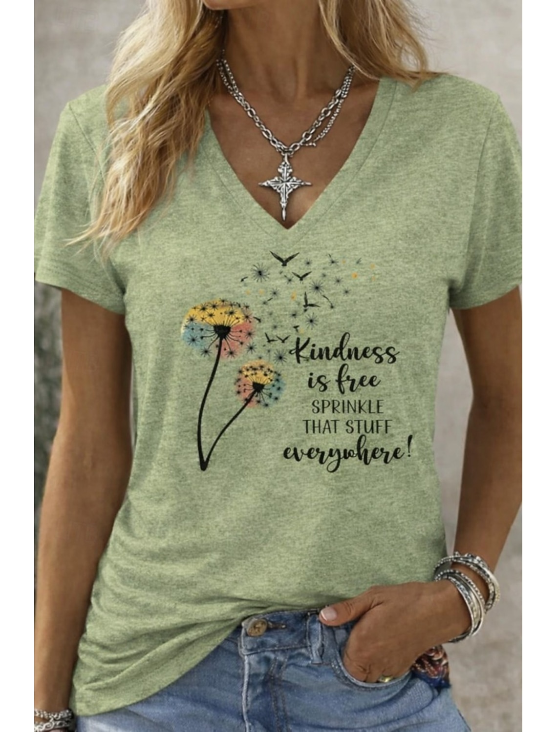 Women's T Shirt Funny Humor Quotes Stylish Classic Casual Short Sleeve V Neck Regular Tops Daily Going out Weekend Black White Light Green Summer Spring Fall Winter