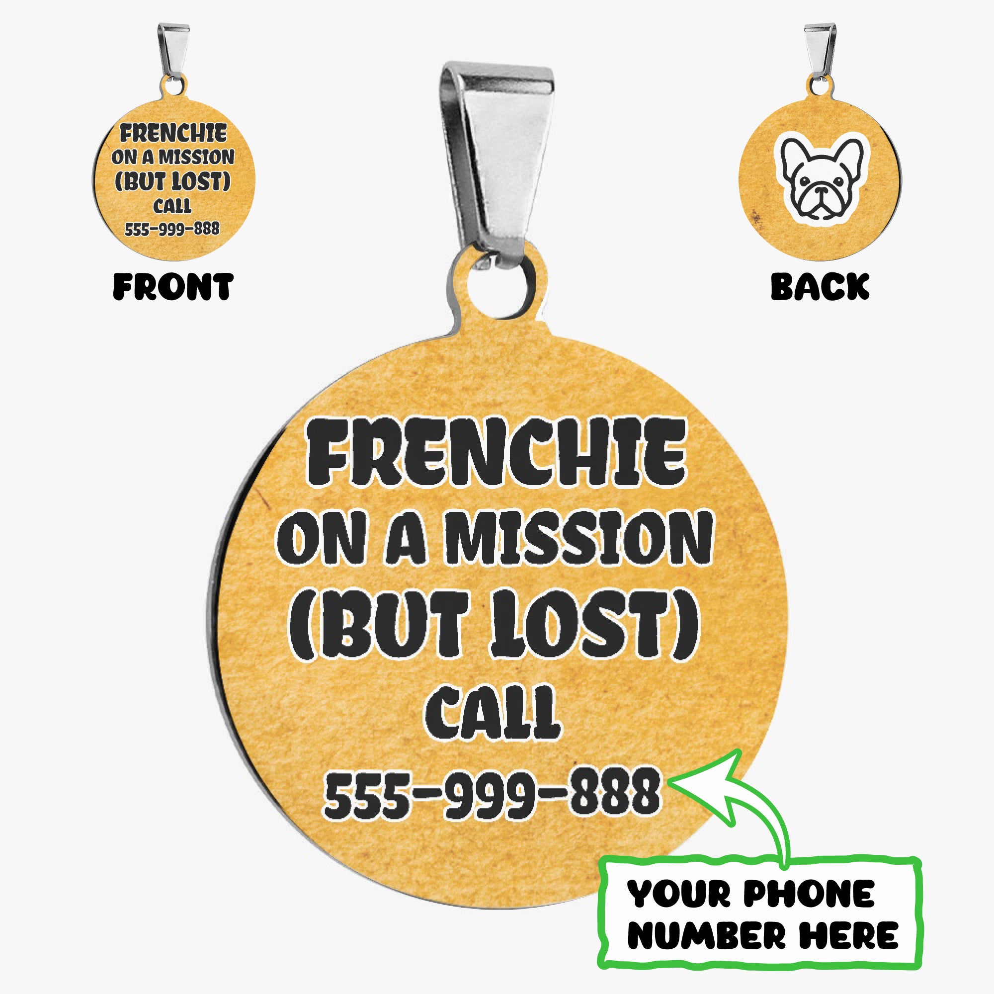 Custom Double-sided French Bulldog Tag Outdoor Use | Breed-optimized