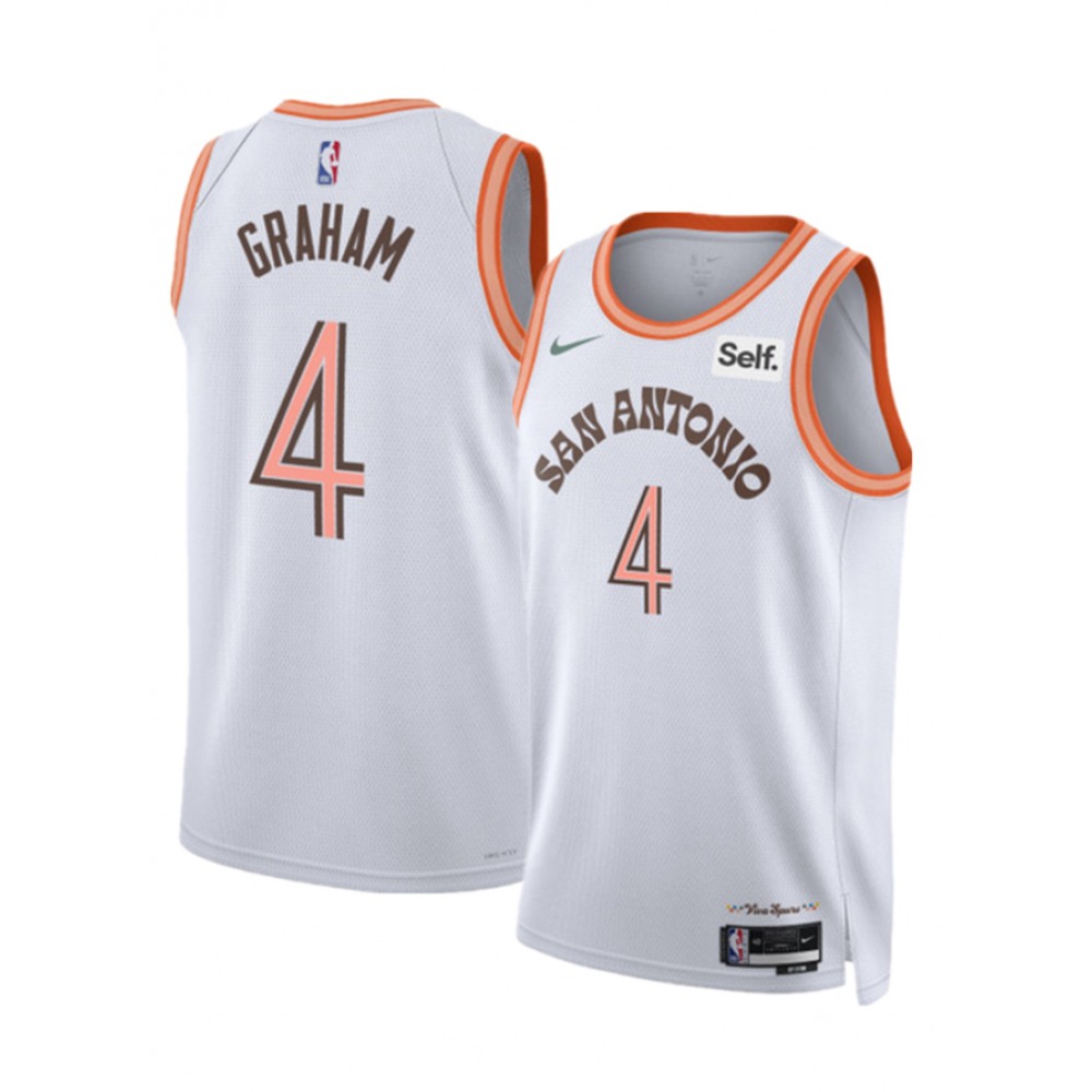 Men's San Antonio Spurs #4 Devonte'Graham White 2023/24 City Edition Stitched Basketball Jersey