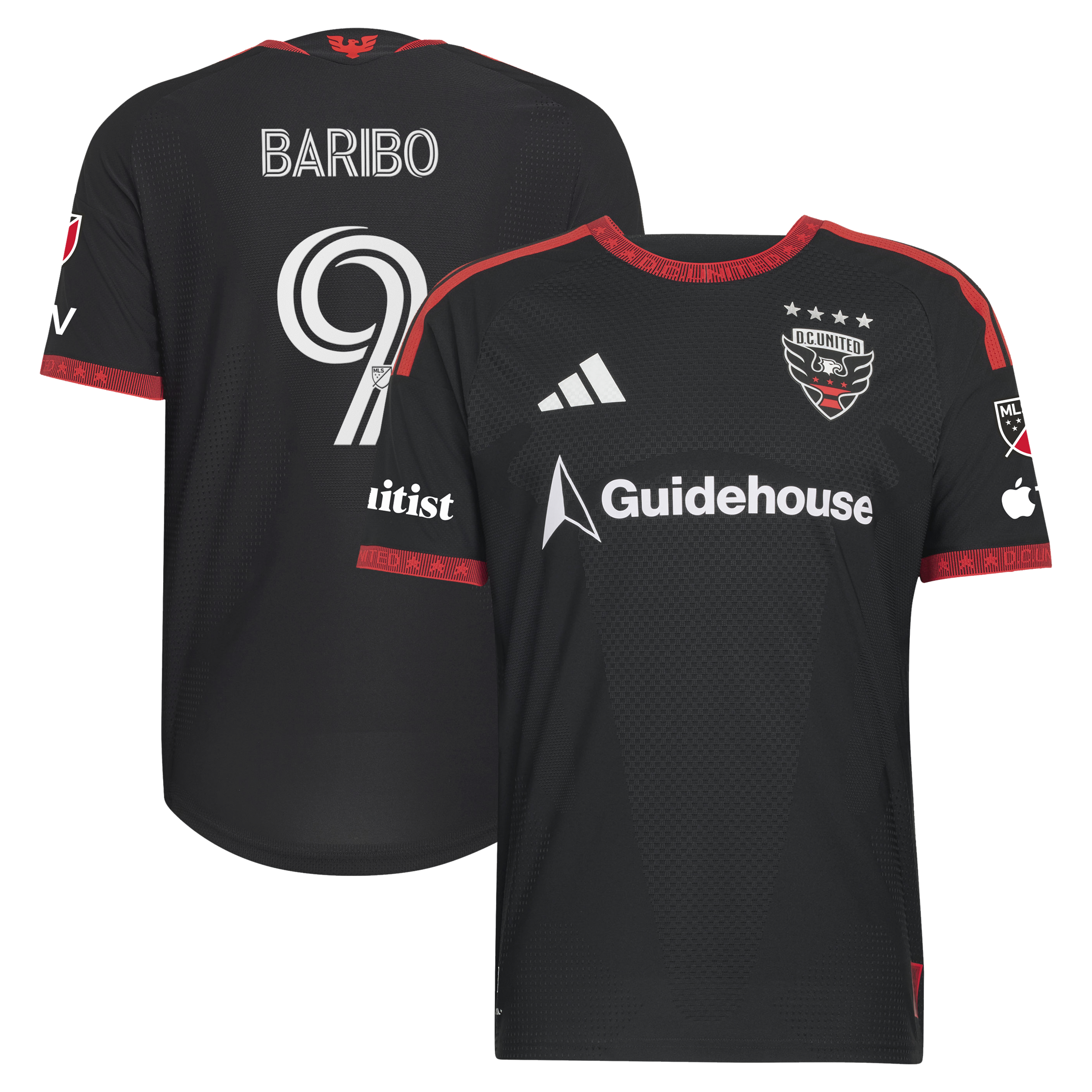 [JED] Youth Tai Baribo D.C. United 2026 Black-and-Red Kit On-Field Authentic Patch Jersey - Black