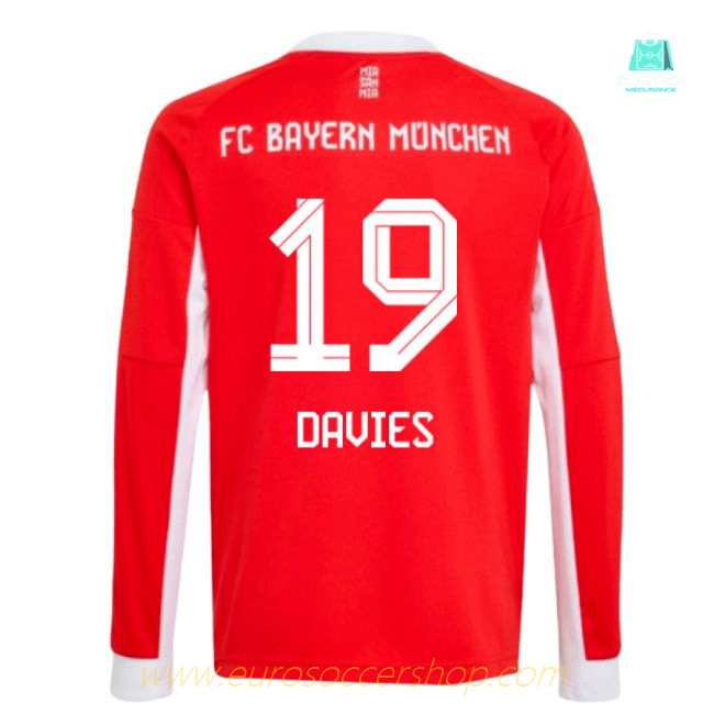2025-2026 Bayern Munich Long Sleeve Home Shirt (Kids) (Davies 19)