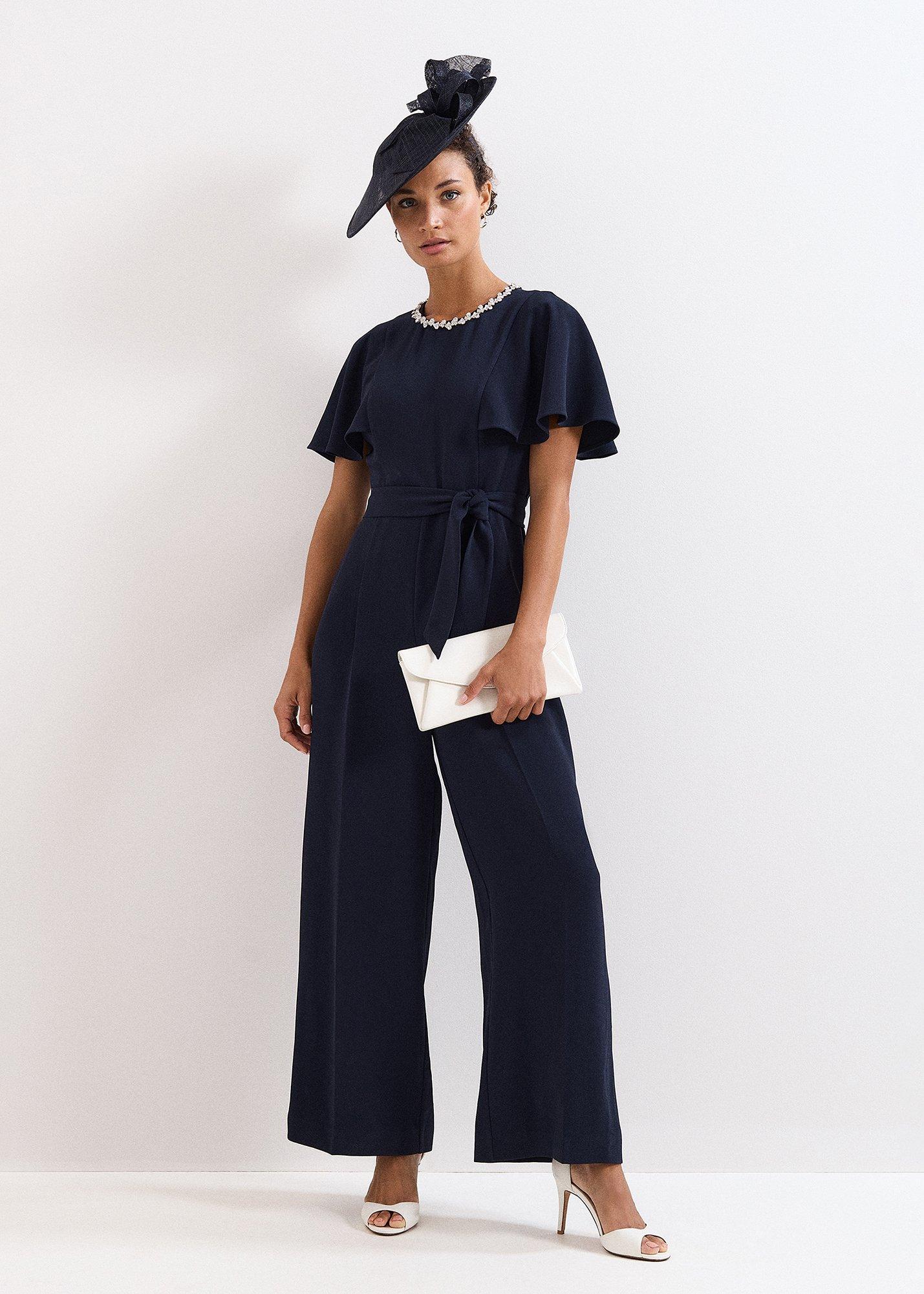 Orwen Navy Jewelled Neck Jumpsuit