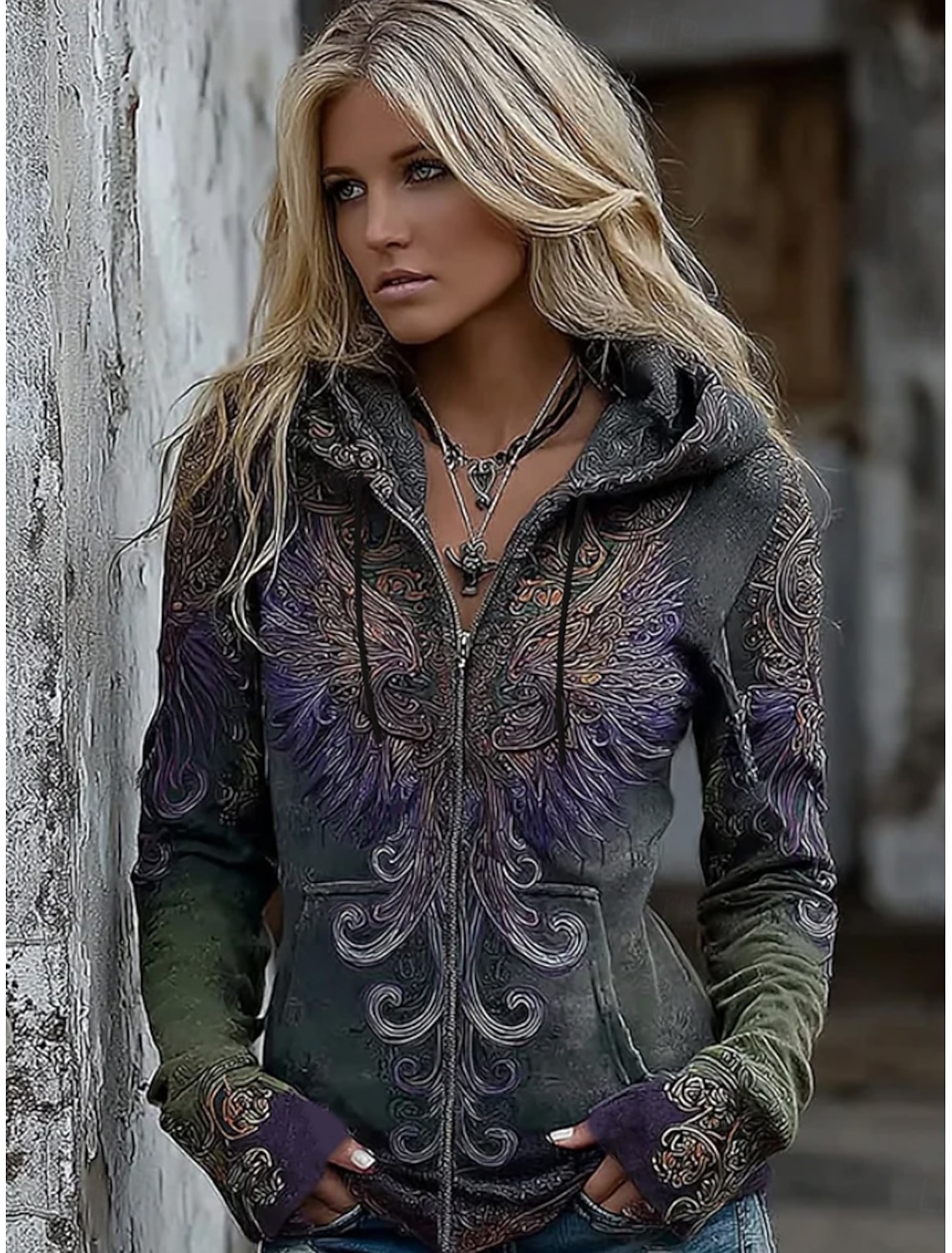 Women's Zip Up Hoodies Zipper Pocket Print Graphic Plaid Fashion Casual Long Sleeve Hooded Regular Tops Street Dailywear Orange Brown Green Spring Fall Winter