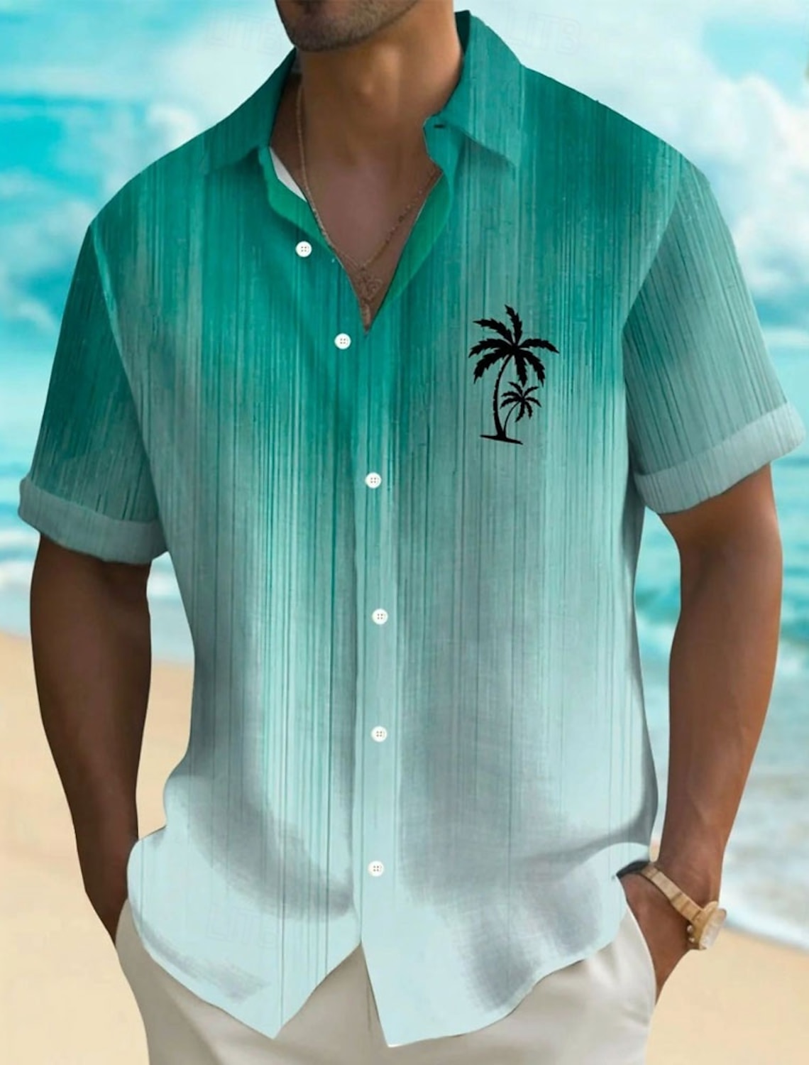 Men's Coconut Tree Tropical Plants Shirt Summer Hawaiian Shirt Button Up Shirt Short Sleeve Hawaiian Resort Vacation Holiday Beach Wear Summer Spring Turndown 3D Print Collared Shirts Blue Green Gray