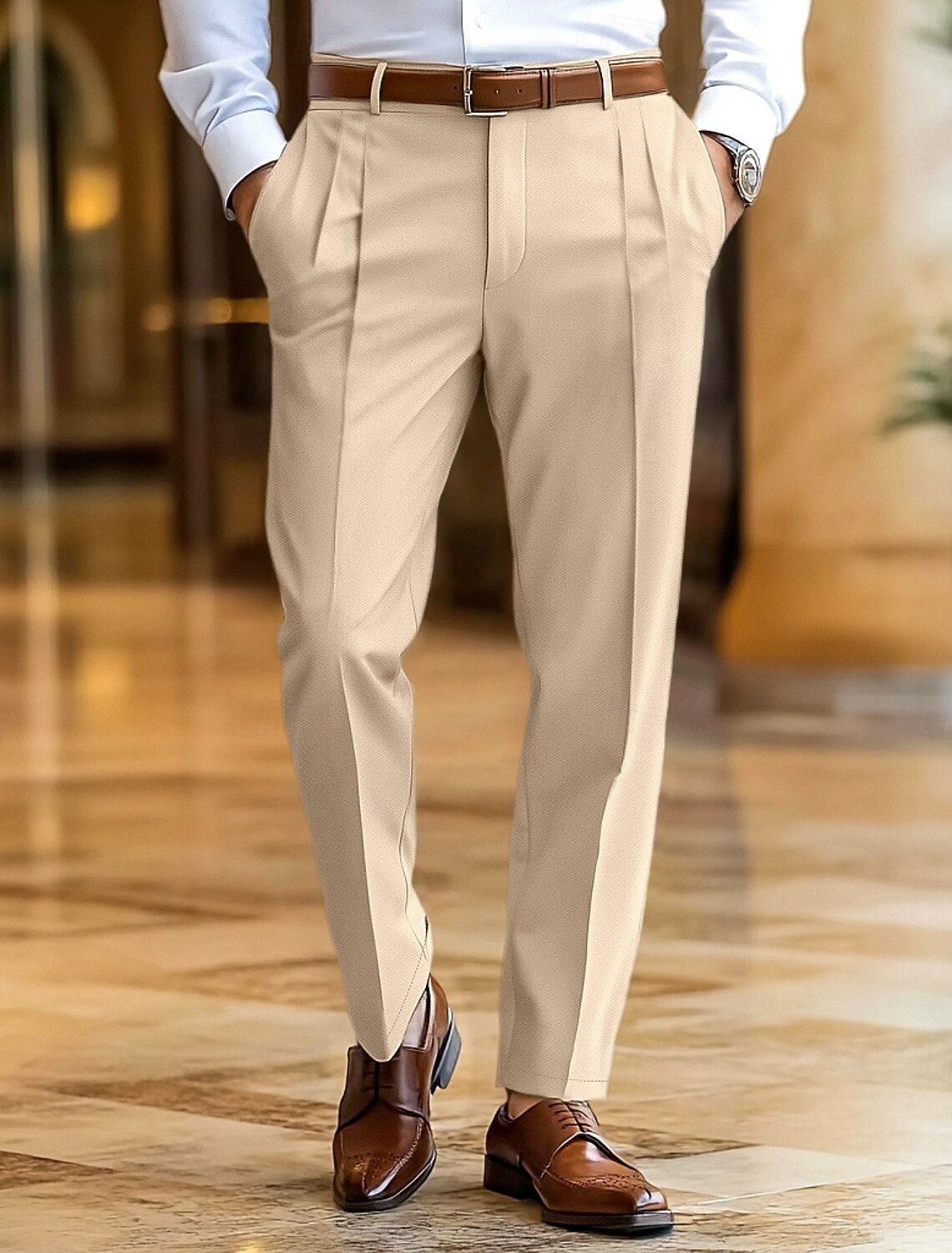 Men's Trousers Dress Pants Slacks Summer Casual Front Pocket Straight