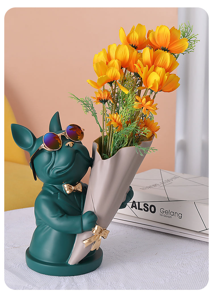 French Bulldog French Bulldog Figurine With Flower Vase Durable Dog Item