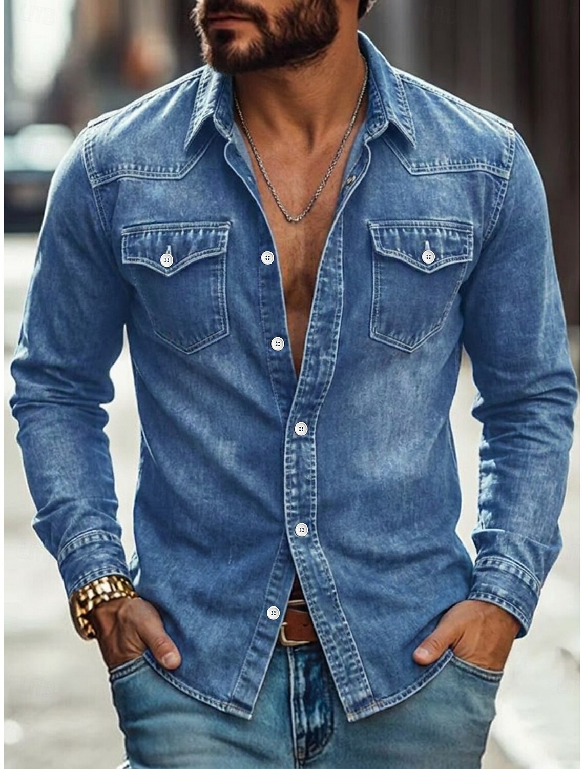 Men Shirt Casual Shirt Work Shirt Western Shirt Button Up Shirt Faded Shirt Blue Black Red Green Long Sleeve Plain Shirt Collar Casual Daily Front Pocket Clothing Apparel Cotton Elastane Elegant