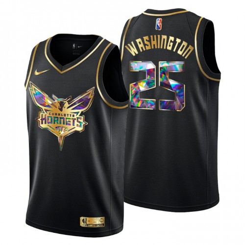Charlotte Charlotte Hornets #25 P.J. Washington Mens Golden Edition Diamond Logo 2021/22 Swingman Jersey ¨C Black Mens