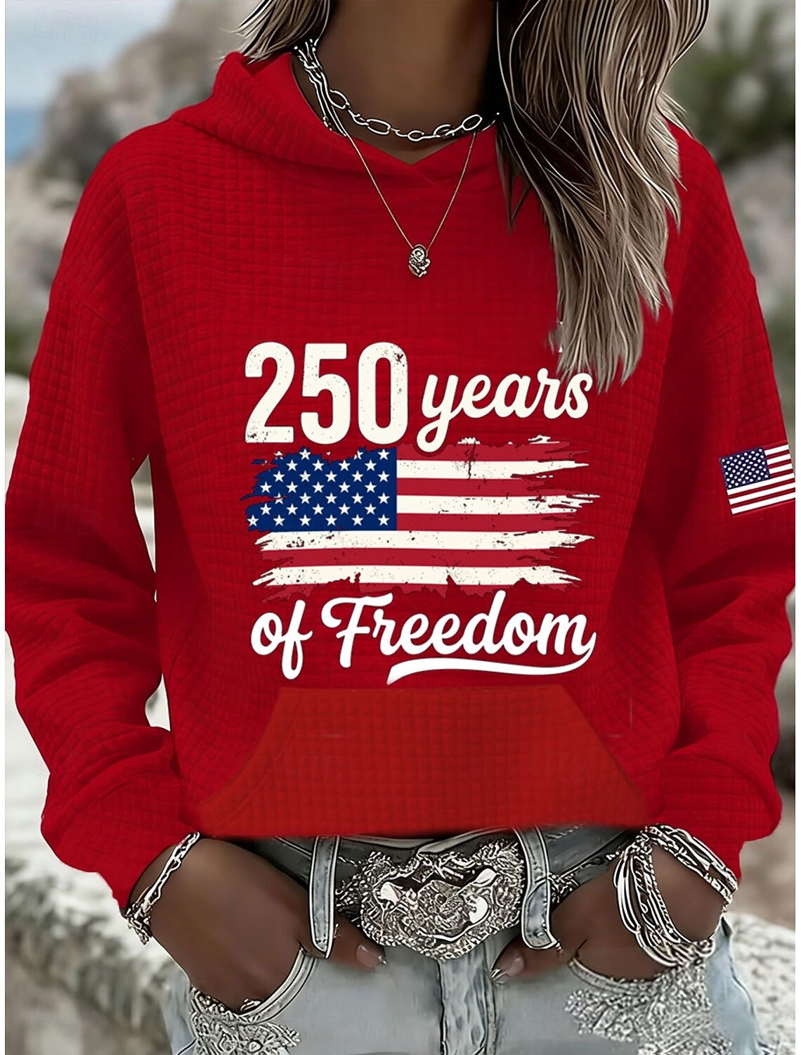 Independence Day American Anniversary Patriotic Women's Pullover Hoodie Sweatshirt Graphic Letter Warm Casual Print Long Sleeve Hooded Casual Street Dailywear Print Black White Red Gray