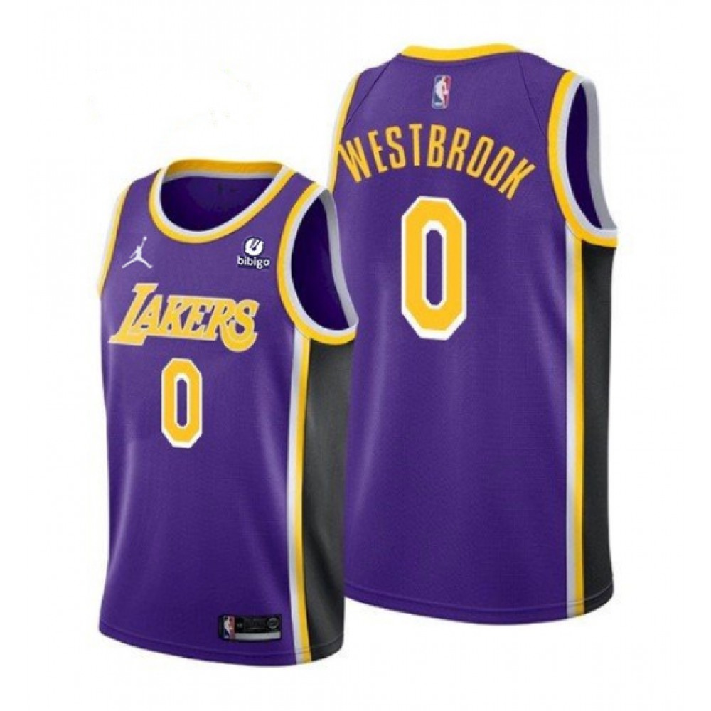 Budget-Friendly Men's LAL #0 Russell Purple Basketball Jersey