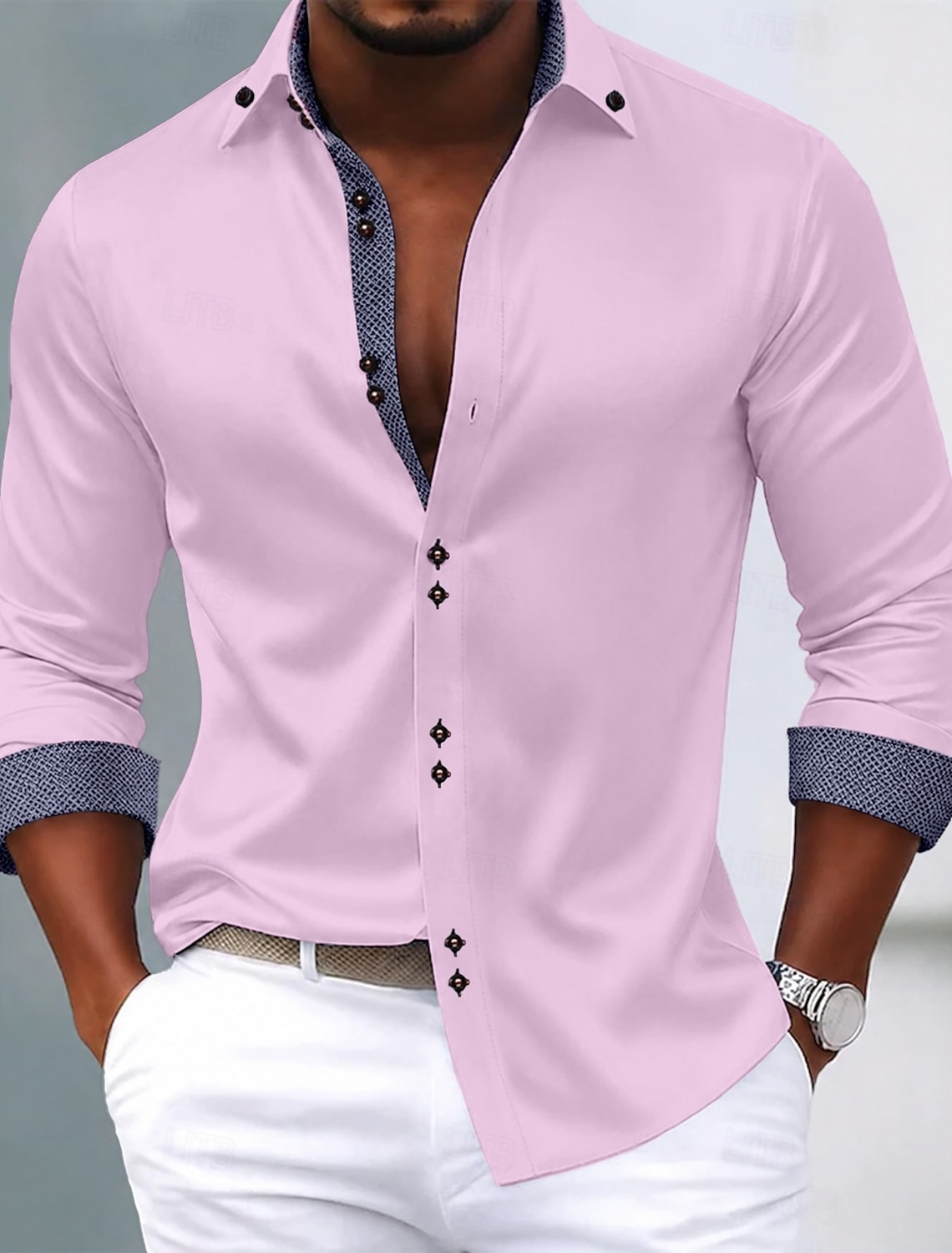 Men's Shirt Dress Shirt Non Iron Shirt Button Up Shirt Color Block Casual Daily Light Blue Black White Pink Long Sleeve Turndown All Seasons Clothing Apparel Patchwork