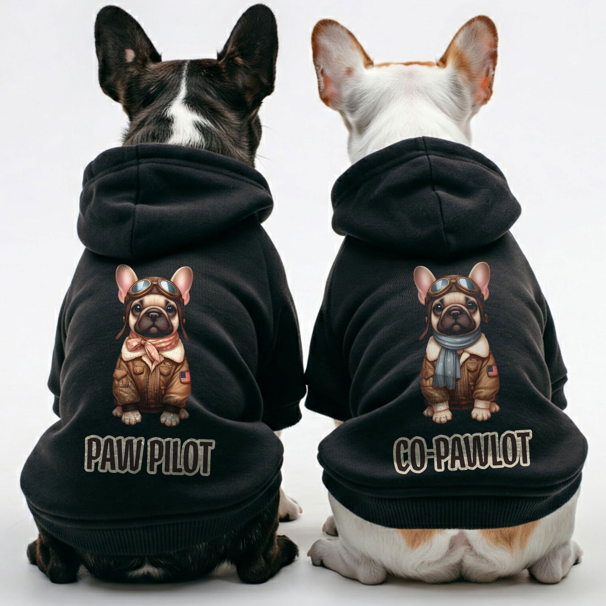Frenchie-Fan Paw Pilot And Co-pawlot - Matching French Bulldog Hoodie...