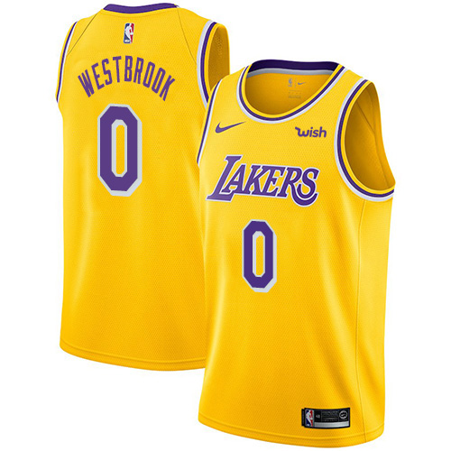 Gold LAL Russell Westbrook #0 Nike Premium Jersey Game Day Wear
