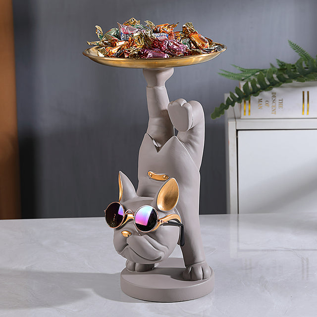 Frenchie-Fan French Bulldog Sculpture Holding Metal Tray for French