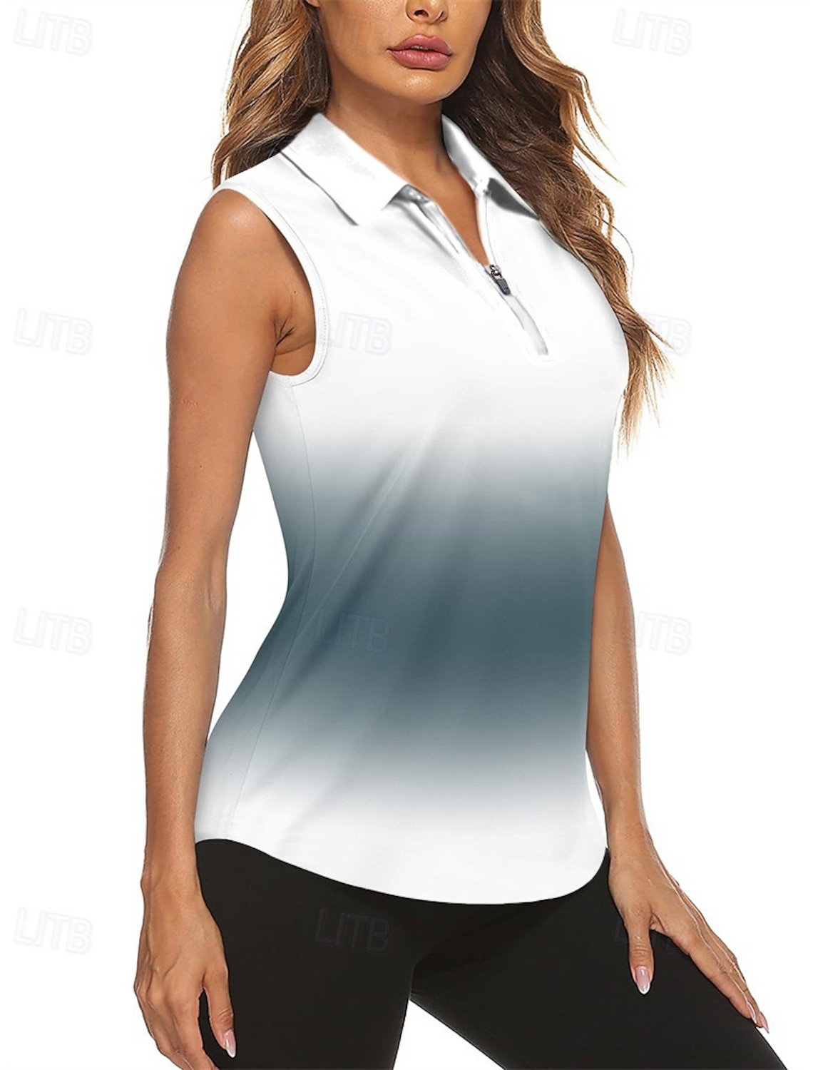 Women's Gradient Sport Shirt Golf Polo Shirt Tennis Shirt Sleeveless Zipper High Elasticity Moisture Wicking Breathable Tennis Golf Pickleball Turndown Zip Collar Shirt Top White Rose Red Tennis