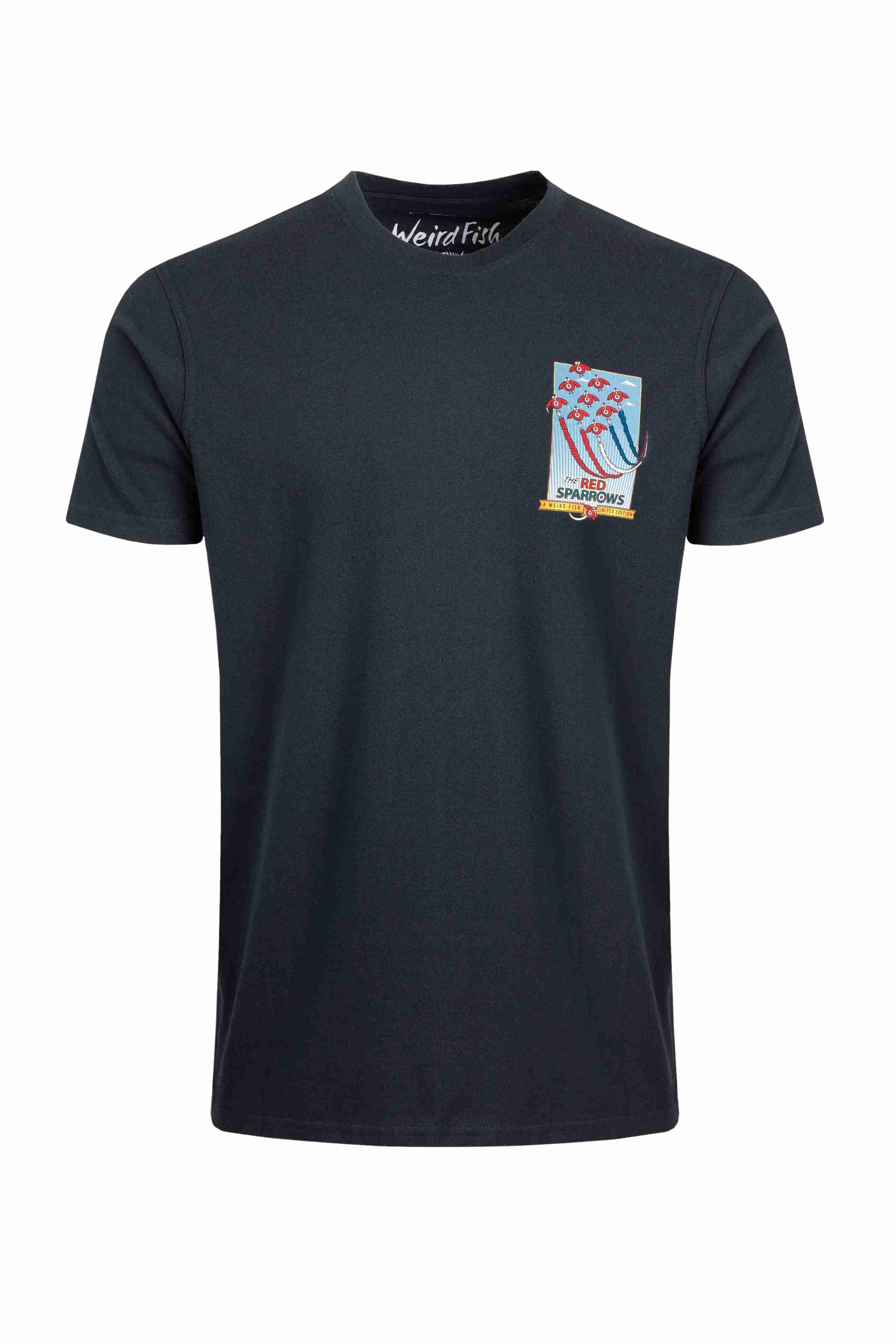 Red Sparrows Back Print Artist T-Shirt Navy