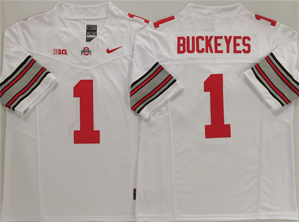 Men's OSU Buckeyes White 2025 stitched Buckeyes White #1 durabl Jersey