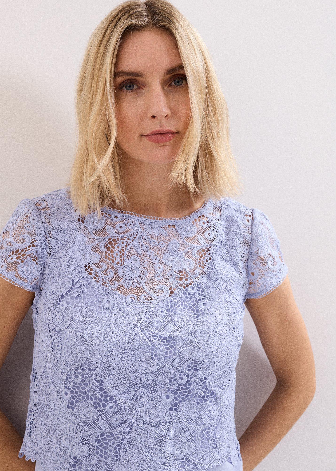 Petite Daisy Blue Lace Top Midi Dress