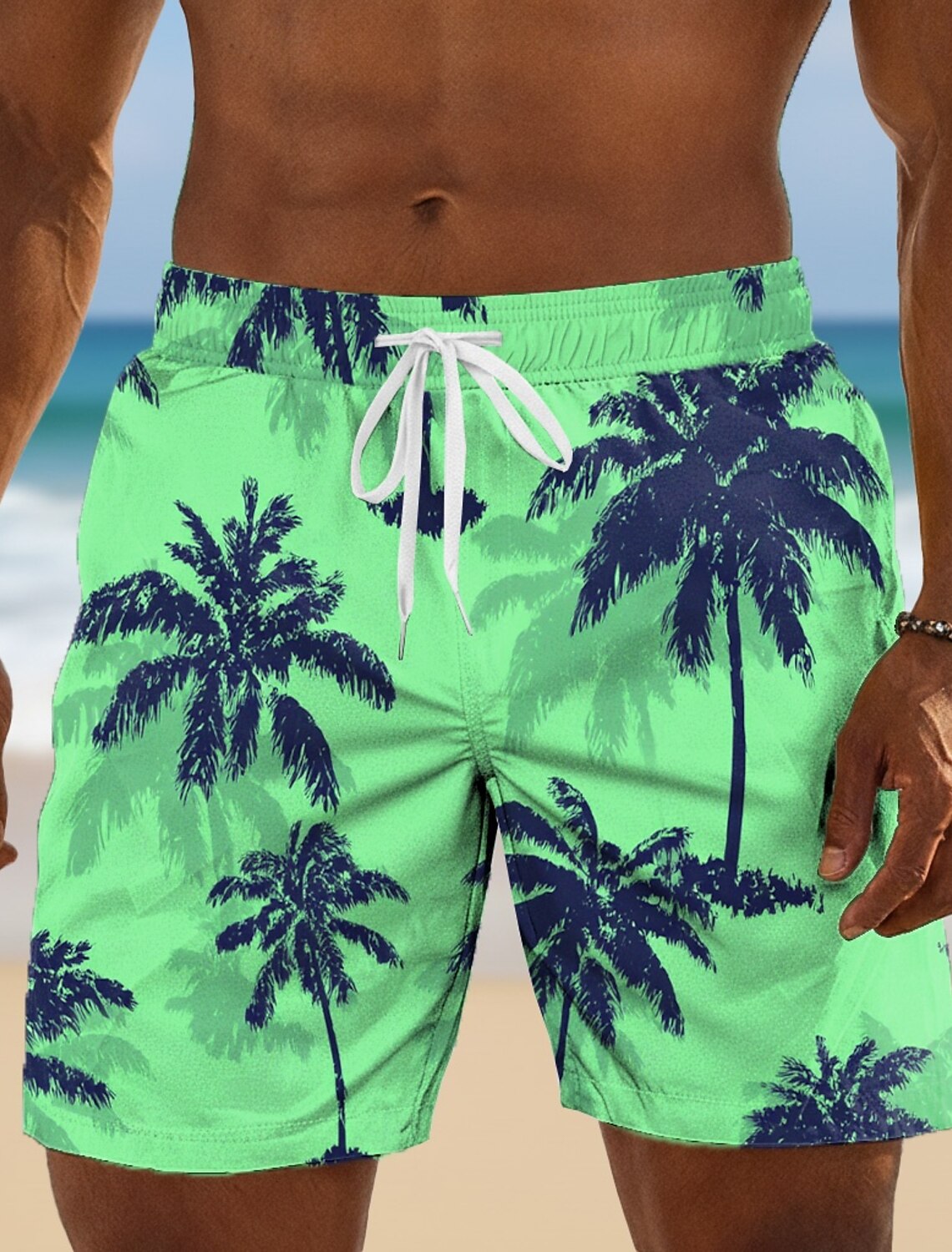 Men's Coconut Tree Gradient Color Tropical Plants Swim Trunks Swim Shorts Board Shorts Mid Waist Hawaiian Beach Vacation Wear Side Pockets Mesh Lining Elastic Drawstring Waist Designer Clothing