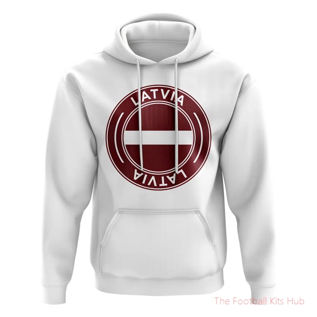 Men Latvia Football Badge Hoodie (White)