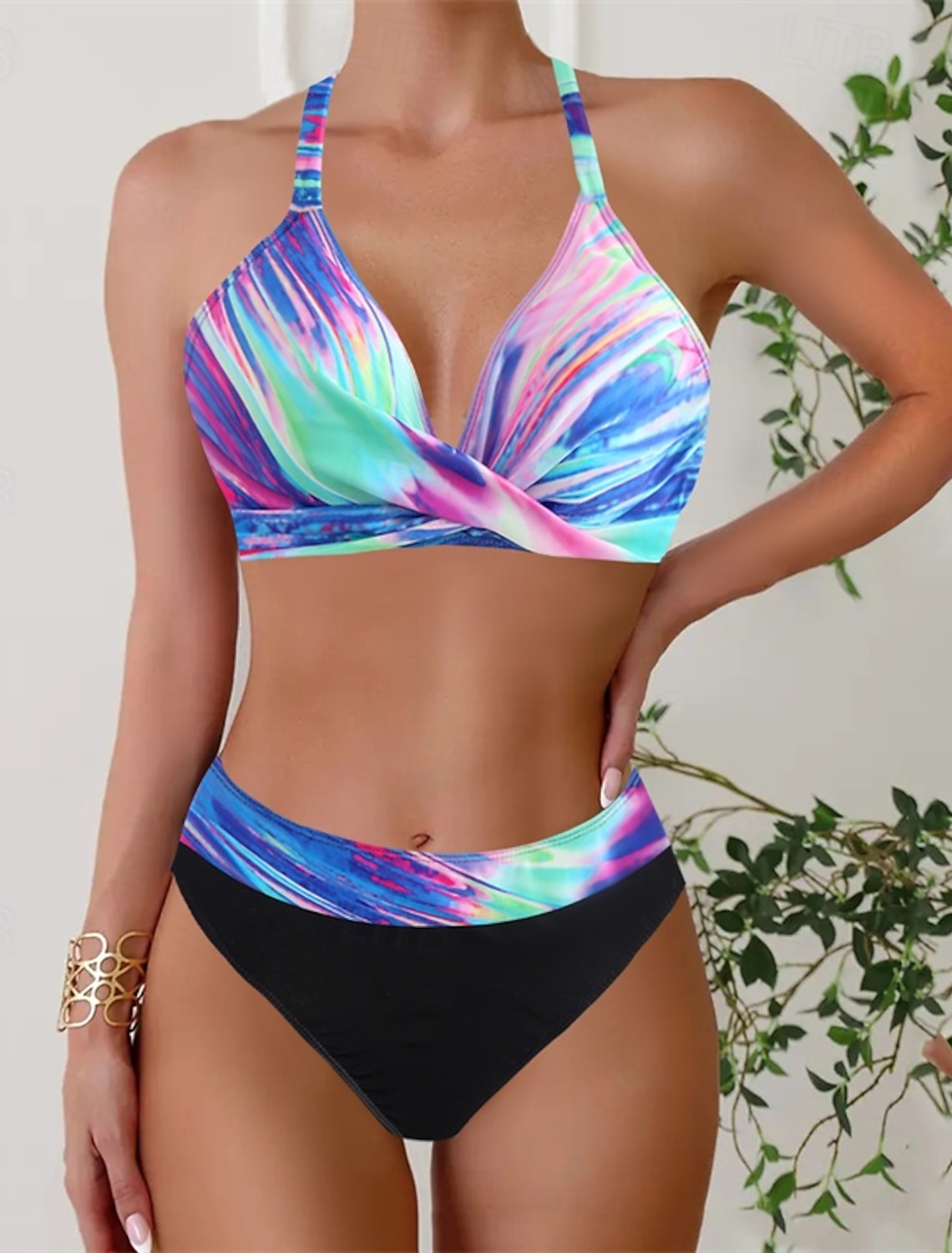 Women's Tankini Two Piece Swimsuit V Neck Racerback Swimwear Swimwear Blue Purple Quick Dry Lightweight Breathable Sleeveless - Surfing Beach Swimming Summer Spring