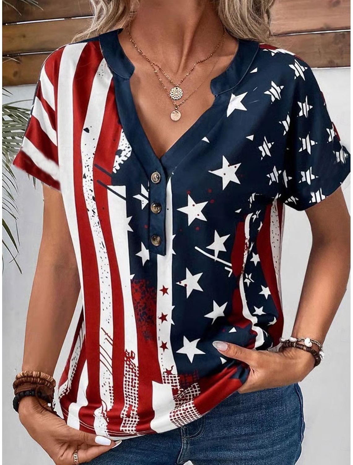 Independence Day PatrioticWomen's T Shirt Print Graphic Flag American Flag Stylish Classic Casual Long Sleeve Crew Neck Regular Tops Daily Blue Black White Red Summer Spring