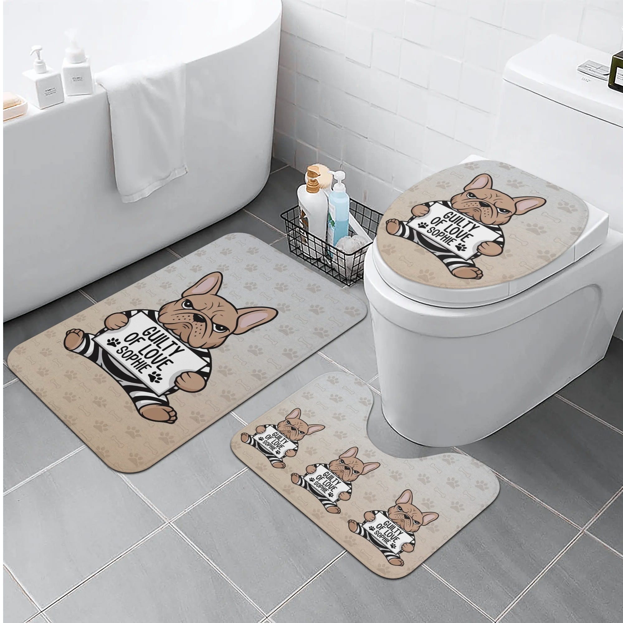 French Bulldog Personalized Bathroom Set With Your Frenchie’s Name Durable Dog Item