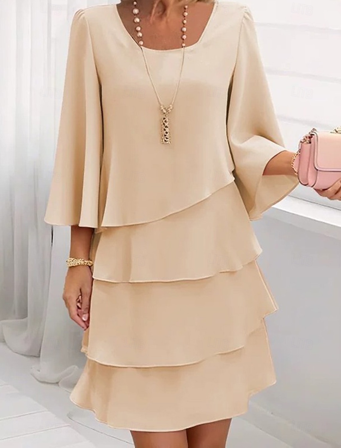 Women's Mini Dress Chiffon Dress Wedding Guest Dress Tiered Dress Fashion Modern Outdoor Holiday Going out Regular Fit Plain Half Sleeve Crew Neck Blue Black Pink Spring Fall