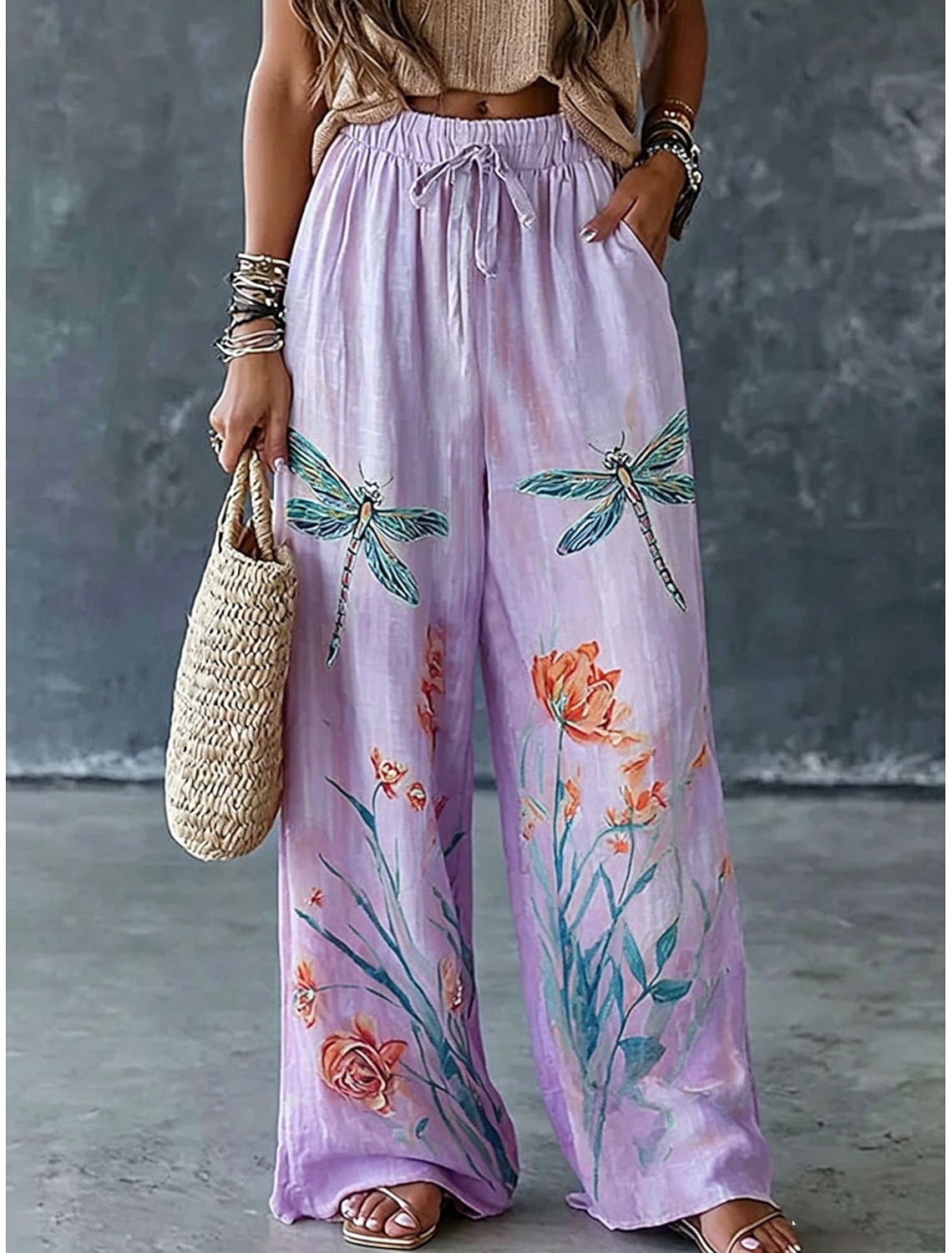 Women's Culottes Wide Leg Wide Leg Vacation Vintage Ethnic Style Full Length High Waist Floral Graphic Print Comfort Quick Dry Breathability Inelastic Casual Outdoor Vacation Blue Purple Orange Green