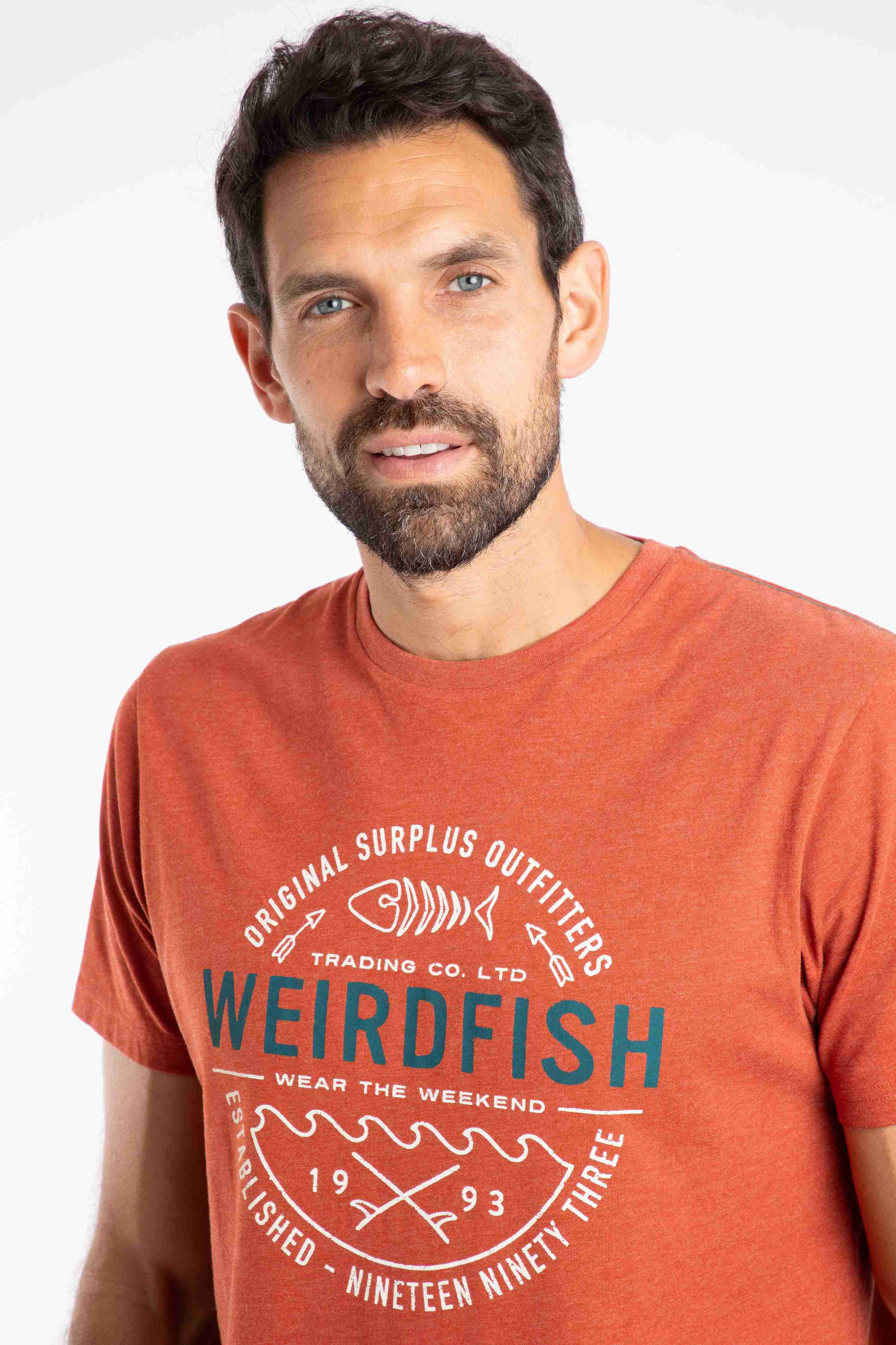 Waves Front Print Graphic T-Shirt Rust Leaves