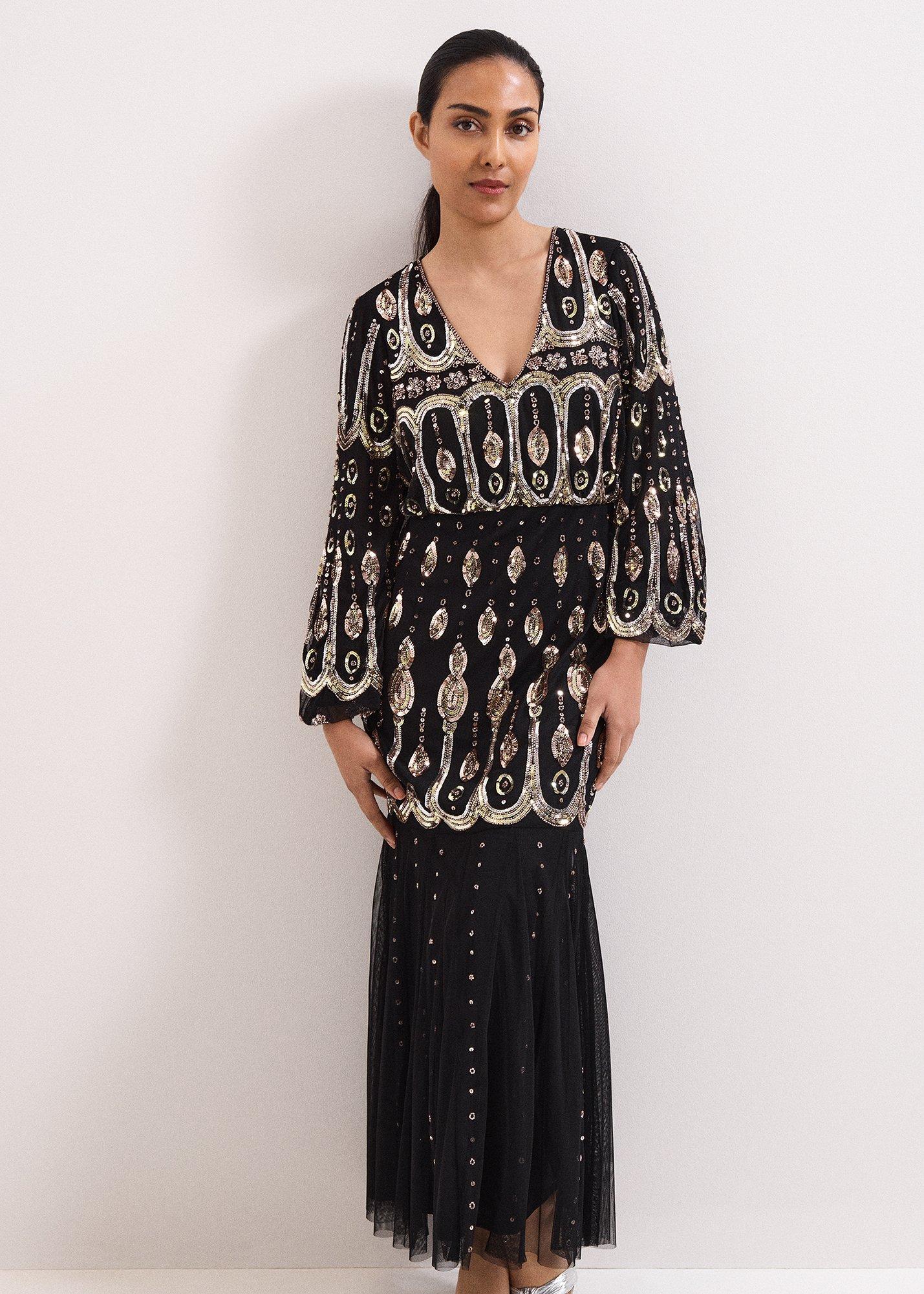 Petite Sasha Black Beaded Maxi Dress