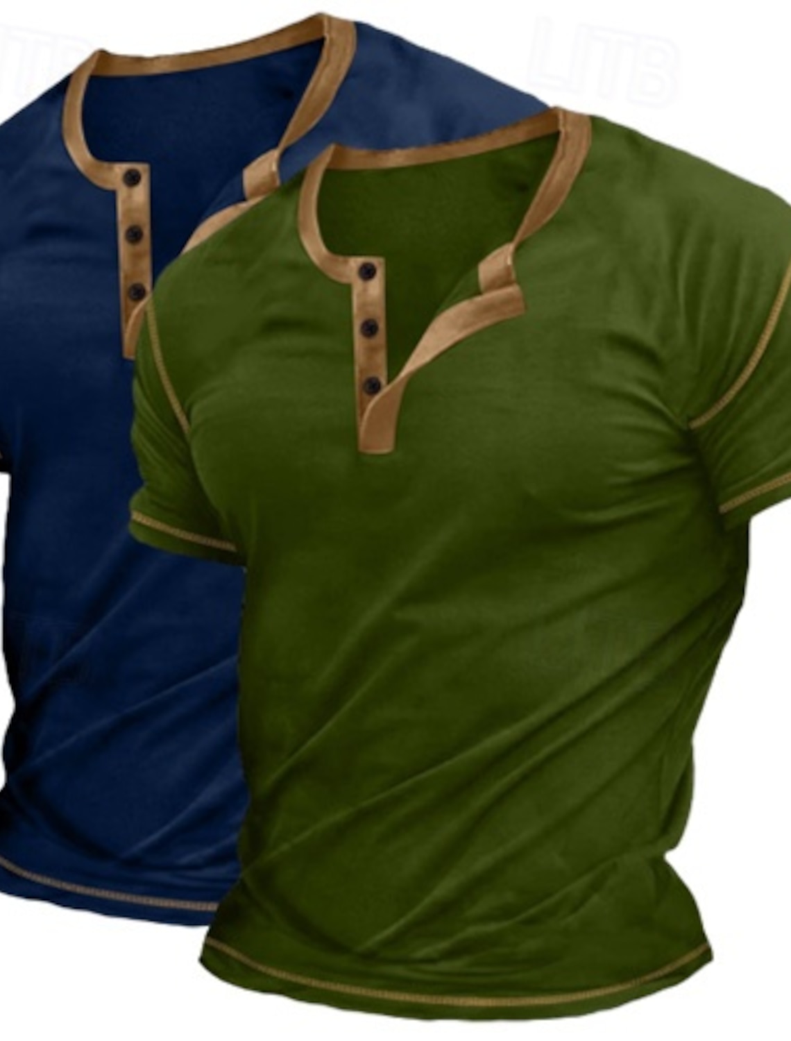2 Piece Men's Henley Shirt Tee Top Short Sleeve Plain Raglan Sleeve Fashion Designer Basic Button Up 2 Pack Henley Vacation Street Casual Summer All Season