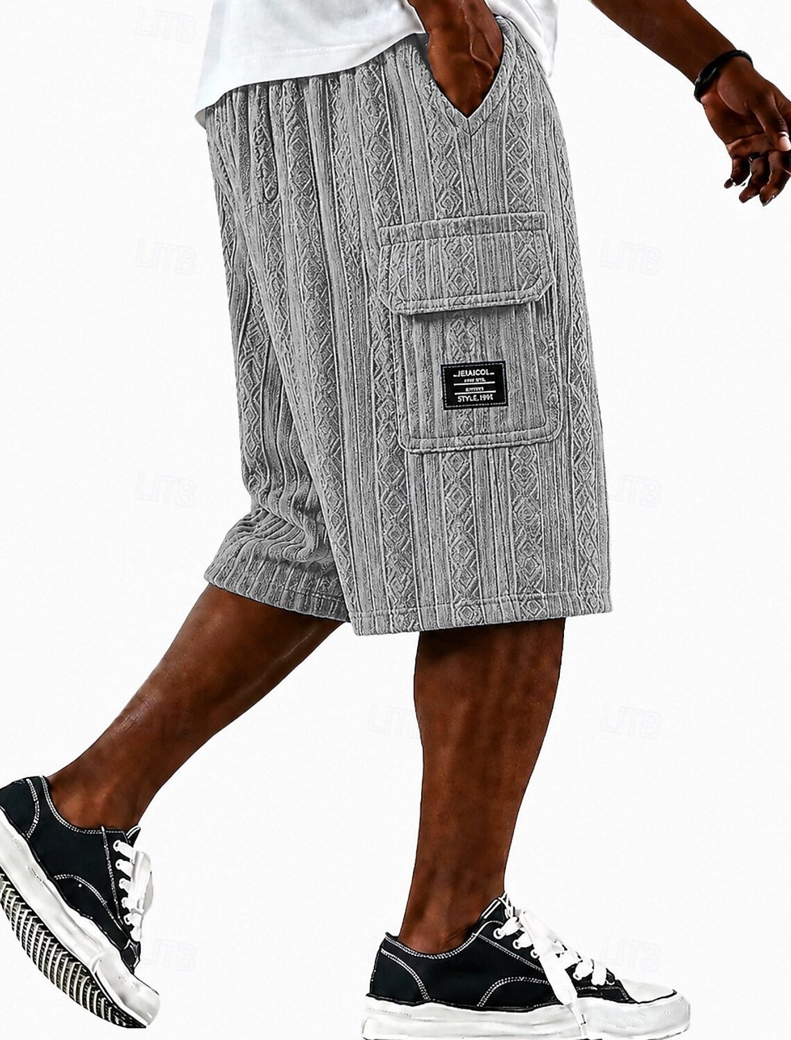 Men's Cargo Shorts Shorts Casual Shorts Jacquard Plain Textured Comfort Breathable Knee Length Casual Outdoor Beach Vacation Fashion Black Light Green Inelastic