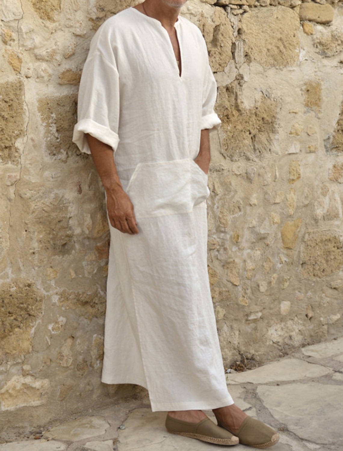 Men's Shirt Thobe Djellaba Summer Tunic Shirts Qamis Black / Gray