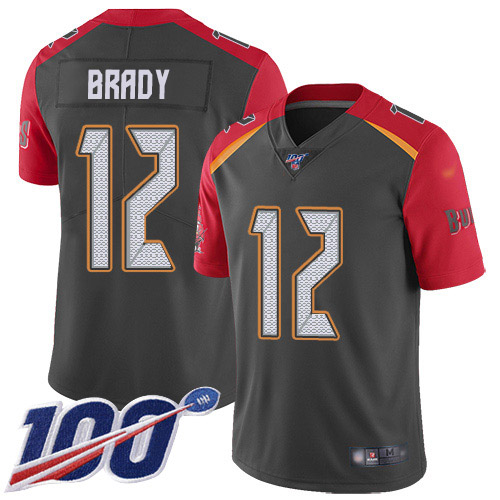 NFL T B Buccaneers #12 Tom Brady Gray Limited Jersey - Authentic Qu...