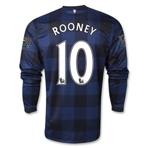 13-14 Manchester United 10 ROONEY Away Black Long Sleeve Jersey Shirt