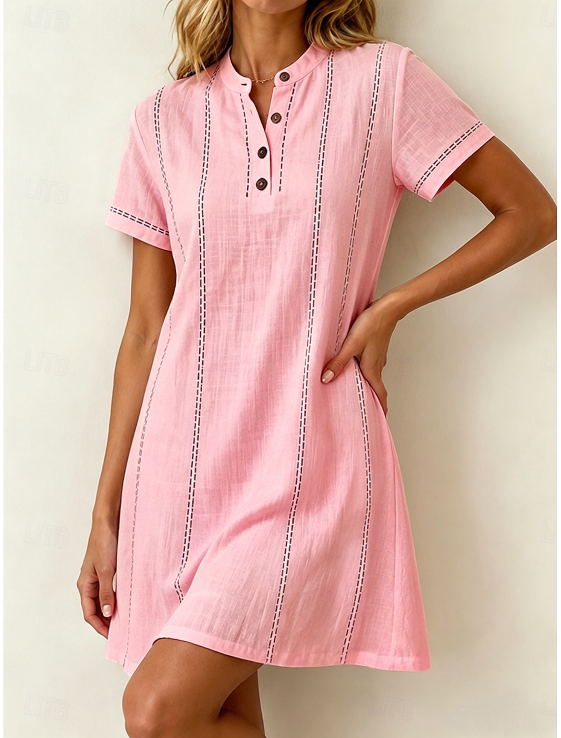 Women's Mini Dress Shirt Dress White Dress Casual Dress Elegant Fashion Modern Outdoor Vacation Going out Regular Fit Striped Short Sleeve V Neck White Pink Sky Blue Apricot Summer Spring