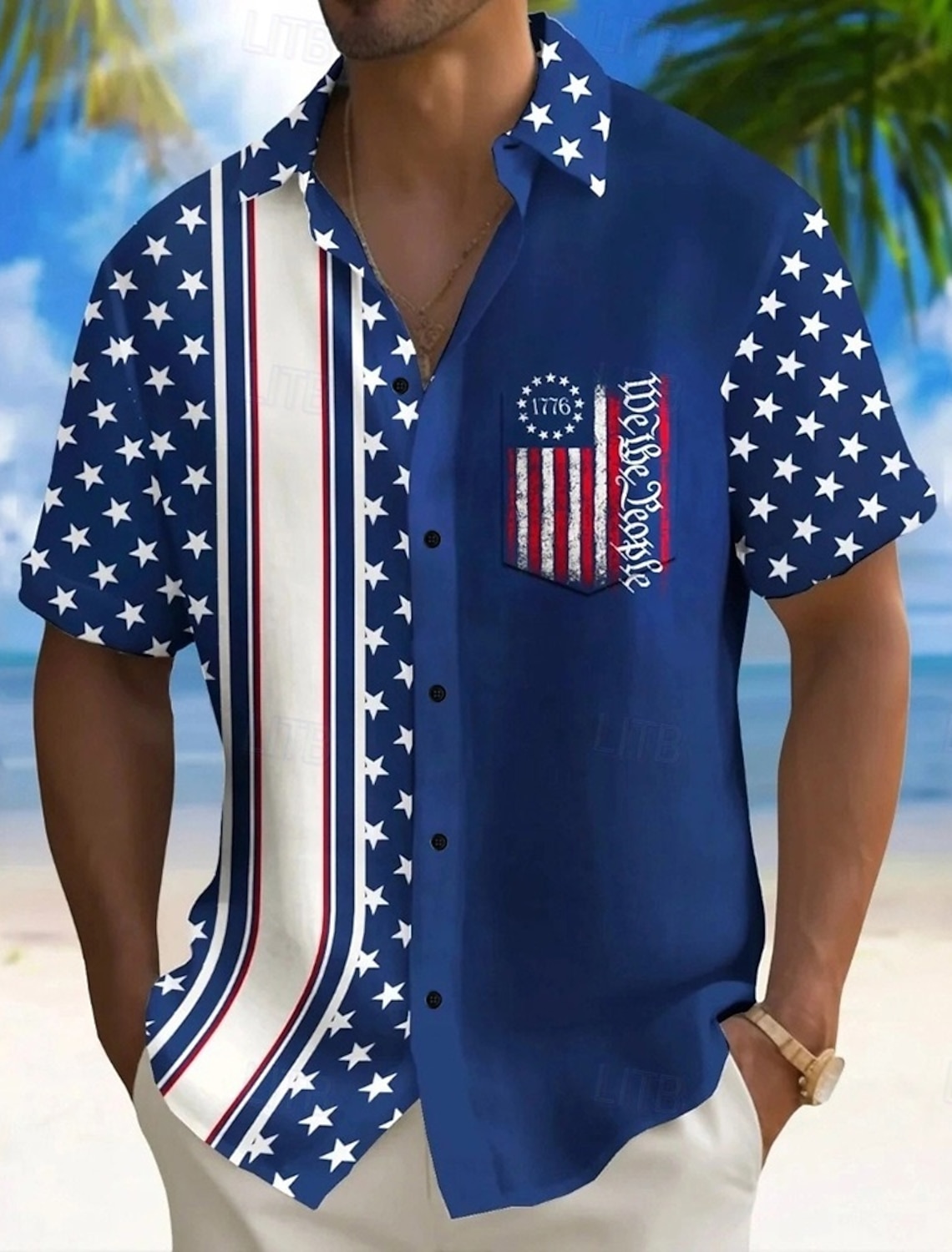 Men's American US Flag 4th of July U.S. 250th Anniversary Patriotic Shirt Button Up Shirt Short Sleeve Fashion Casual Vacation Holiday Beach Wear Summer Spring Turndown 3D Print Collared Shirts White