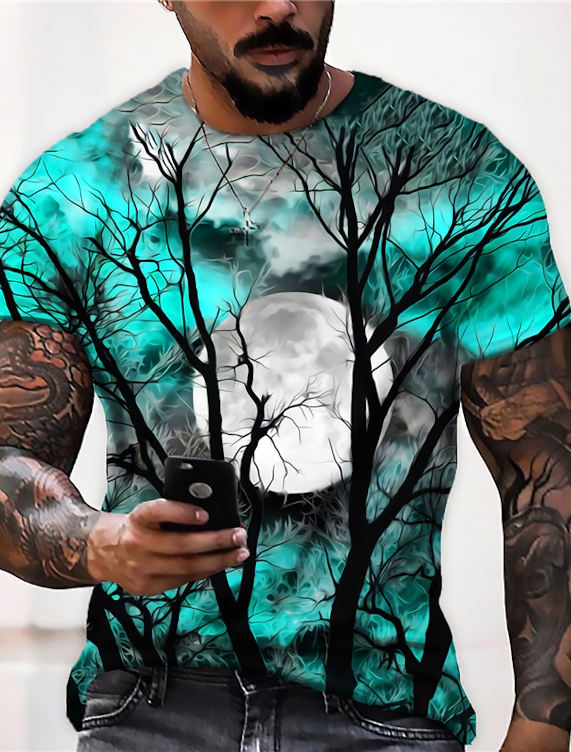 Men's Unisex Moon Spooky Moon Graphic Prints Shirt T Shirt Tee Short Sleeve T shirt 3D Print Crew Neck Shirt Designer Casual Big and Tall Daily Holiday Wine Yellow Red Summer Clothing