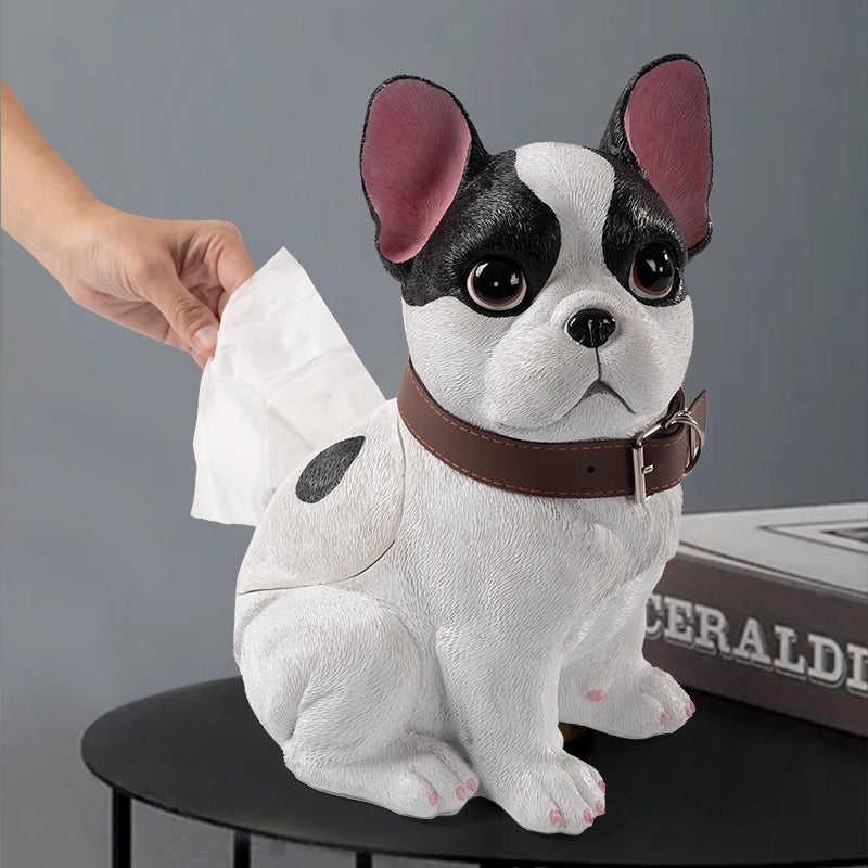 Frenchie Tissue Box Holder – Cute Resin Dog Napkin Dispenser Outdoor Use