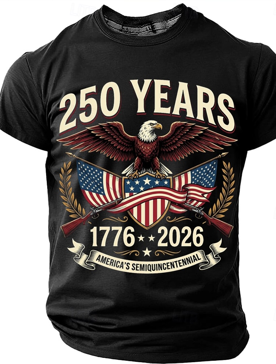 250 Years America's Semiquincentennial 1776 2026 Men's Patriotic Bald Eagle Crossed Rifles Vintage USA Pride T Shirt Graphic Crew Neck Short Sleeve Fourth of July Celebration Gift Designer Clothing Ap