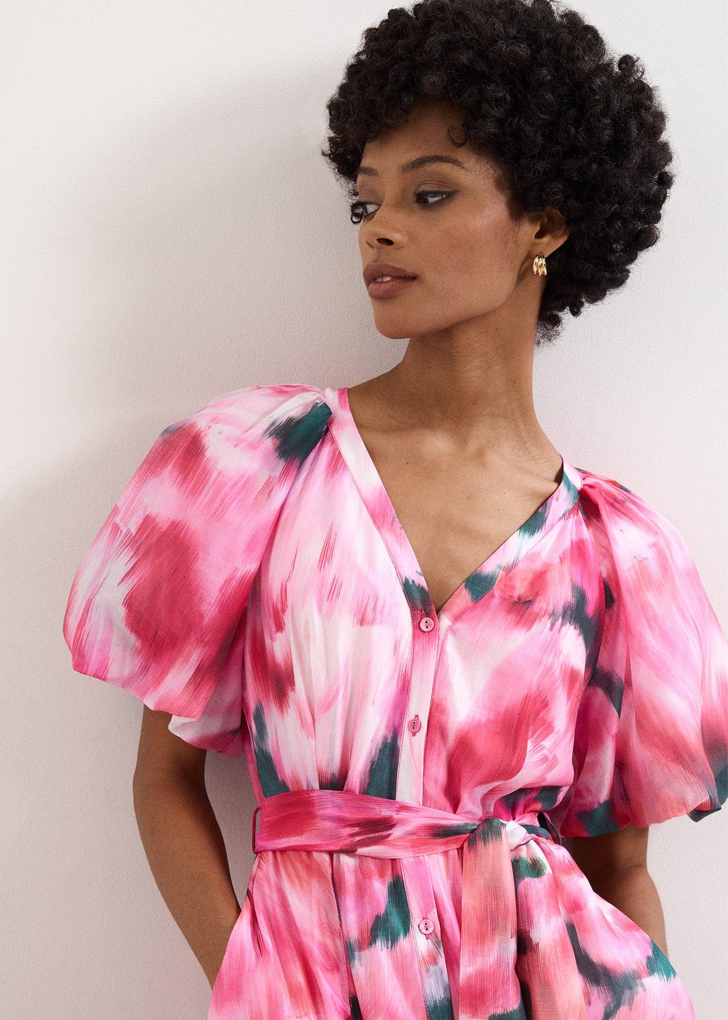 Petite Caterina Pink Floral Midi Dress