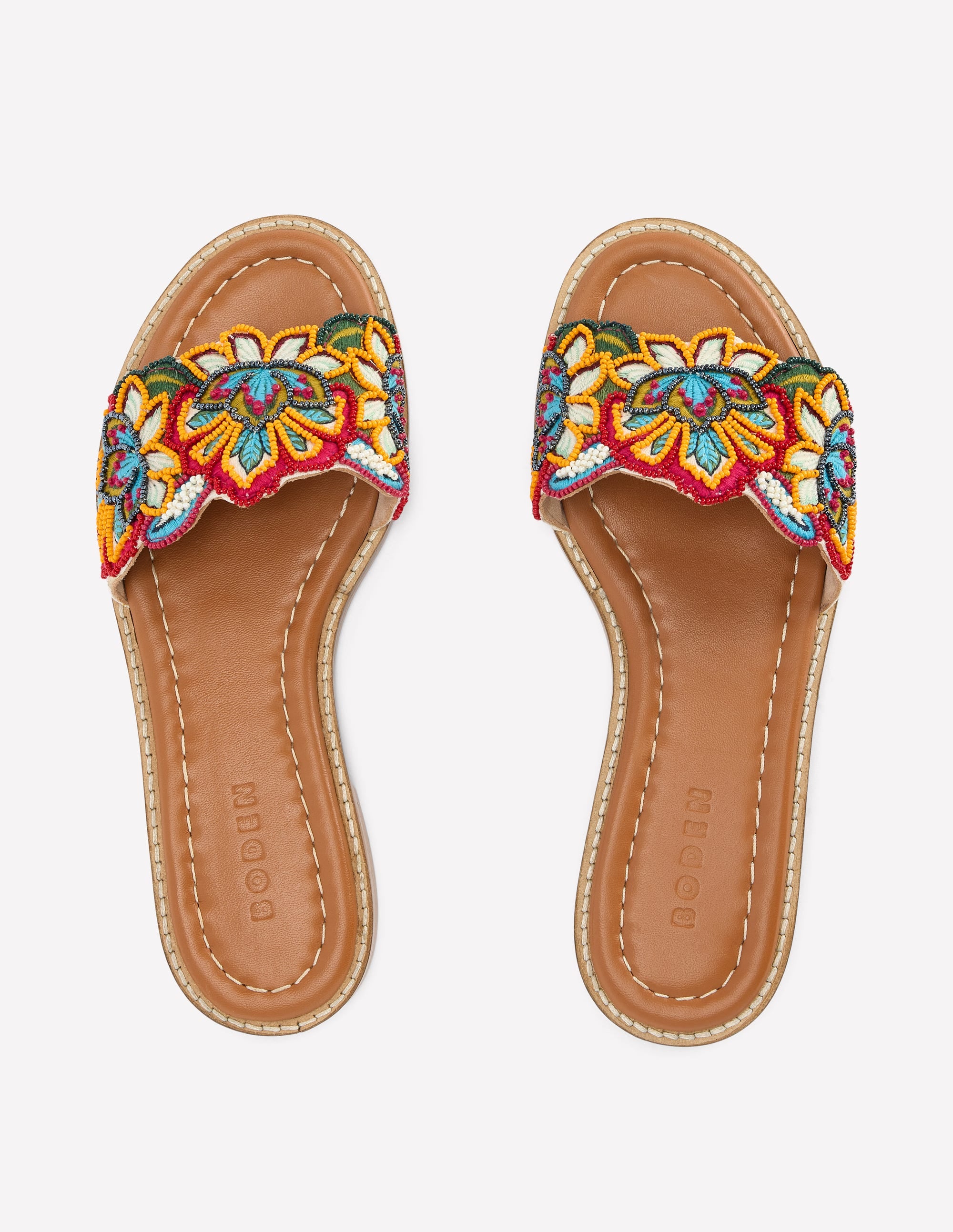 Beaded Flower Flat Sandal