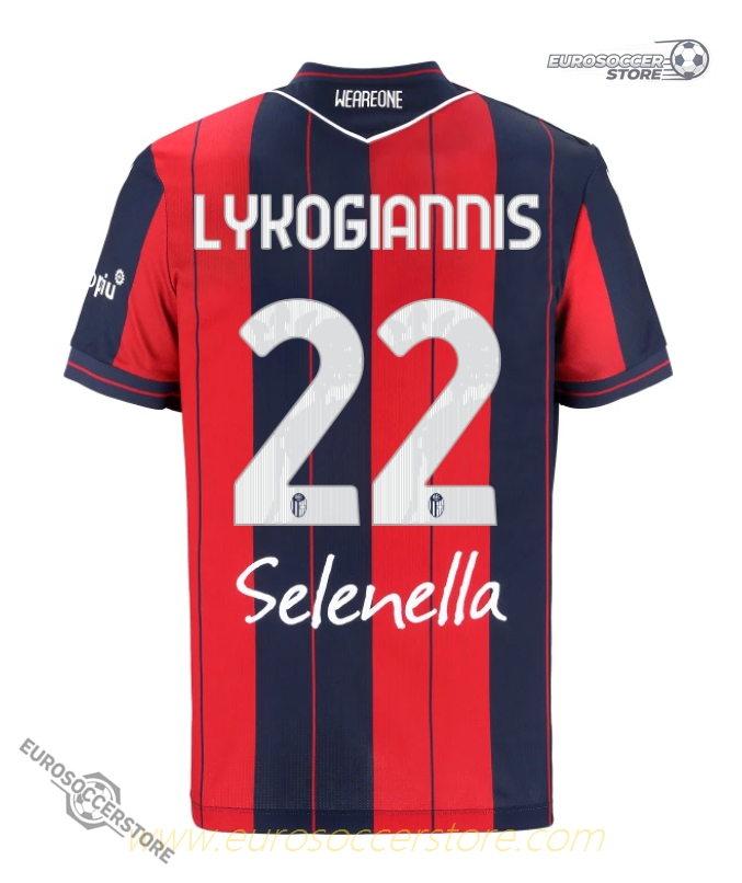 Bologna's 22-23 Home Jersey featuring LYKOGIANNIS for the 25-26 season.